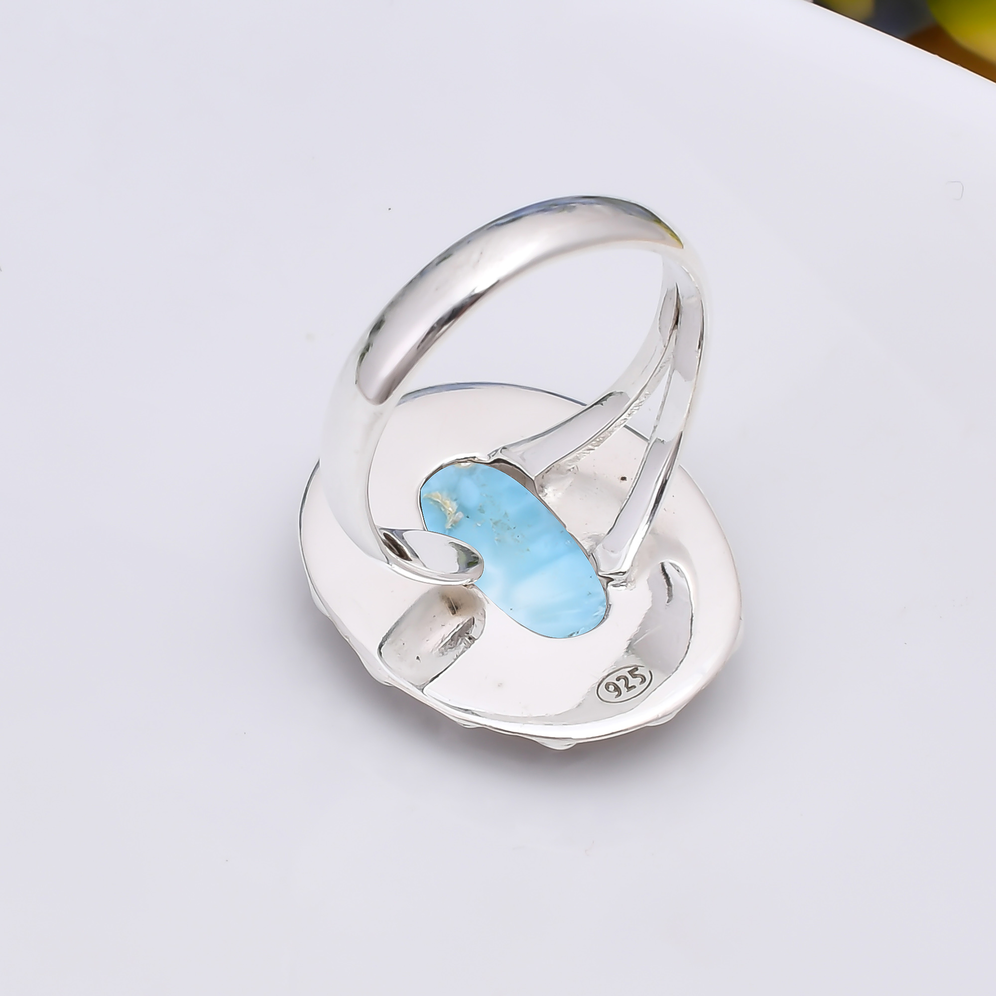 Natural Larimar / Pactolite - Dominican Republic 925 Sterling Silver Ring