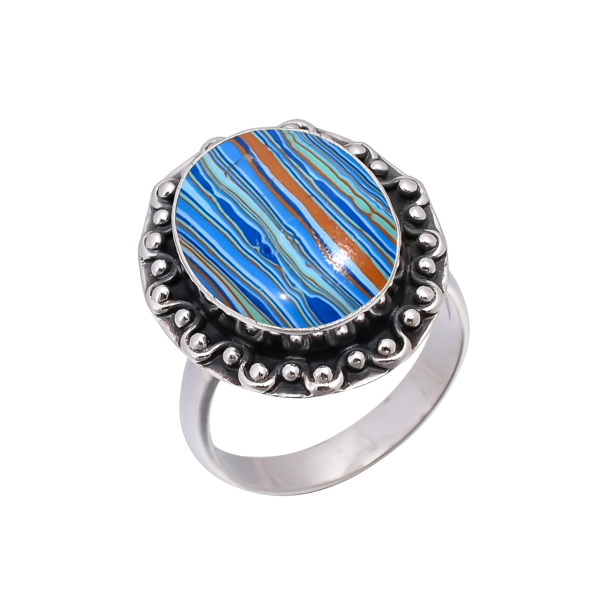 Blue Rainbow Calsilica - Simulated 925 Sterling Silver Ring
