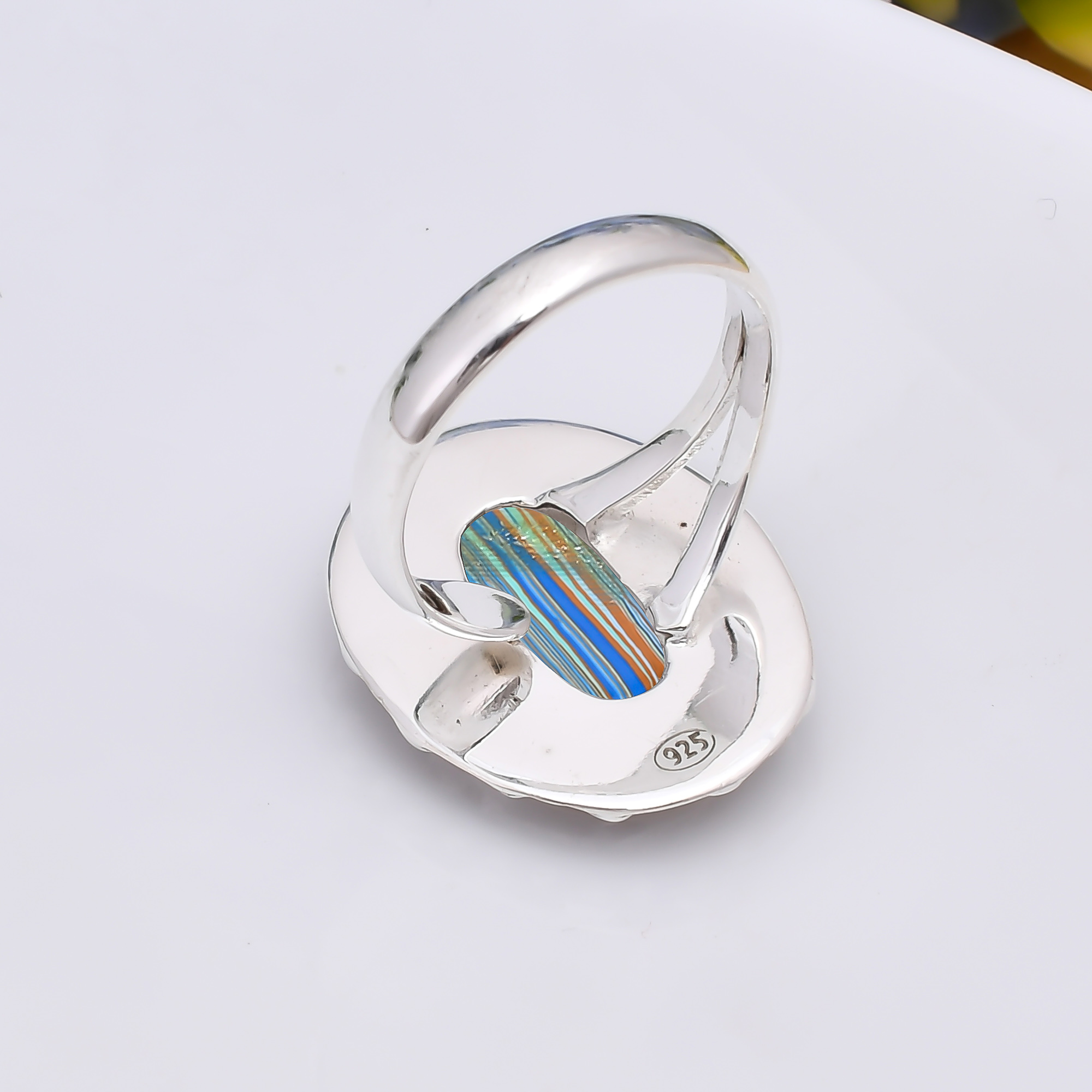 Blue Rainbow Calsilica - Simulated 925 Sterling Silver Ring