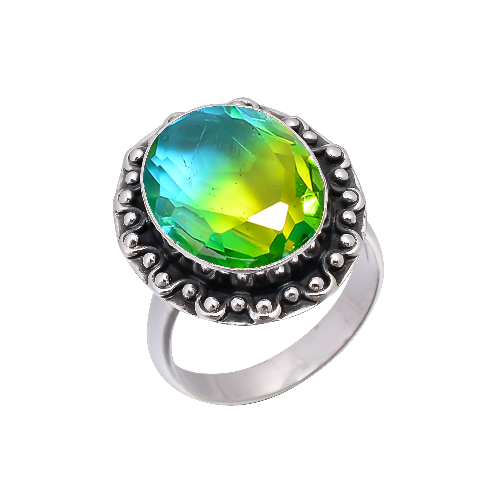 Bi-Colour Tourmaline - Simulated 925 Sterling Silver Ring
