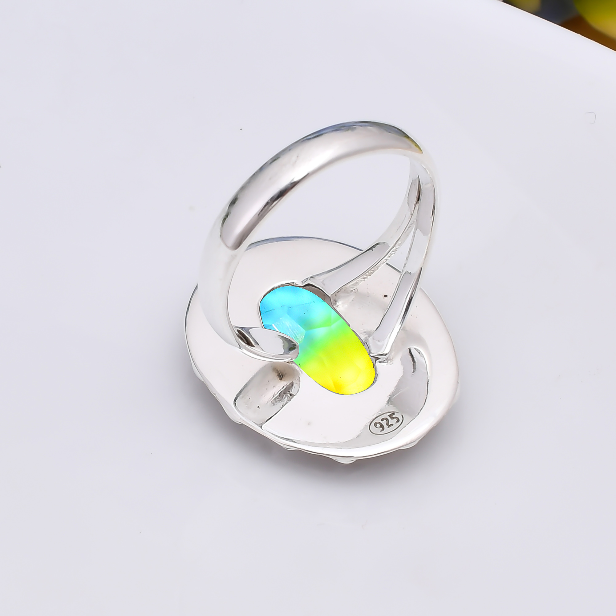 Bi-Colour Tourmaline - Simulated 925 Sterling Silver Ring