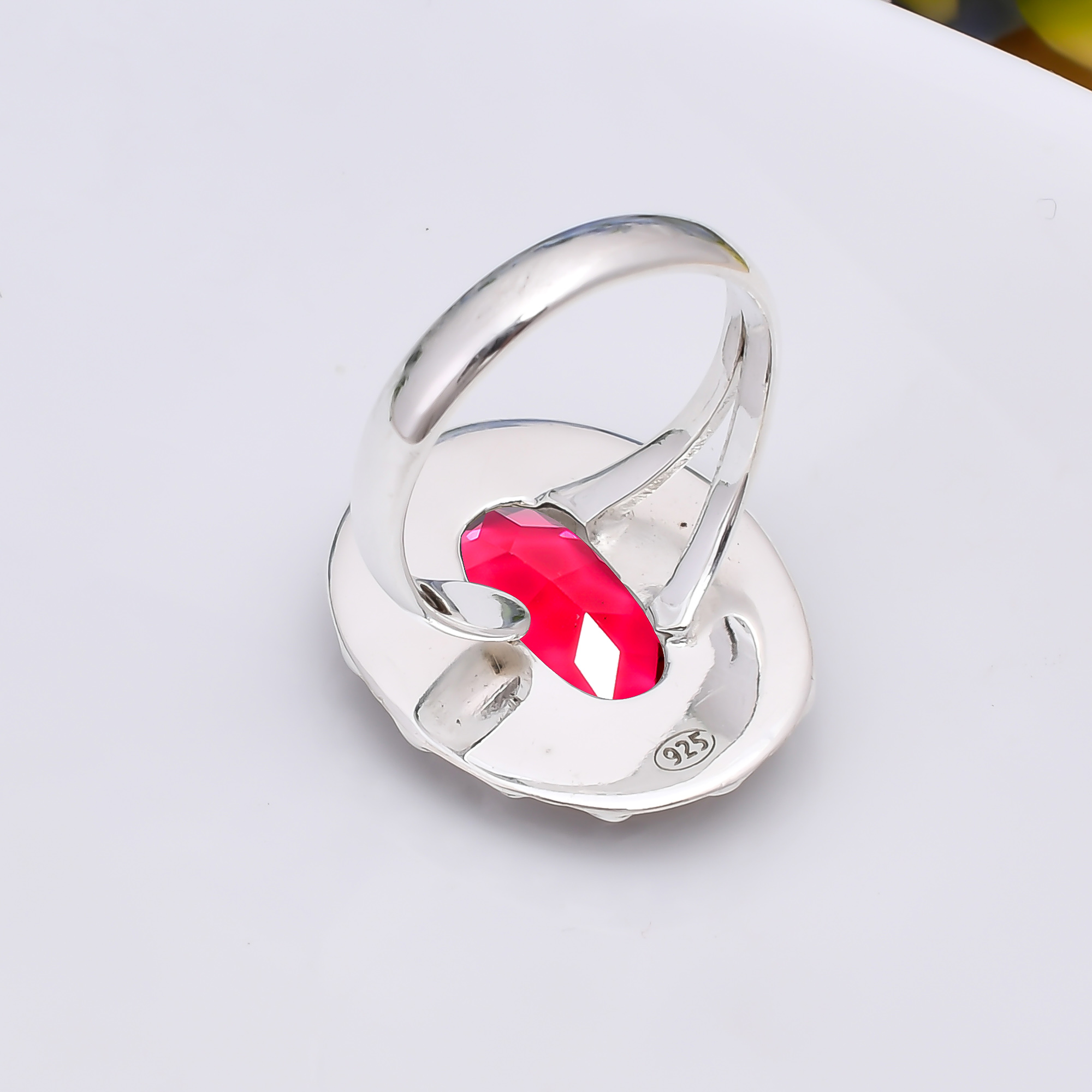Pink Rubellite Tourmaline - Simulated 925 Sterling Silver Ring