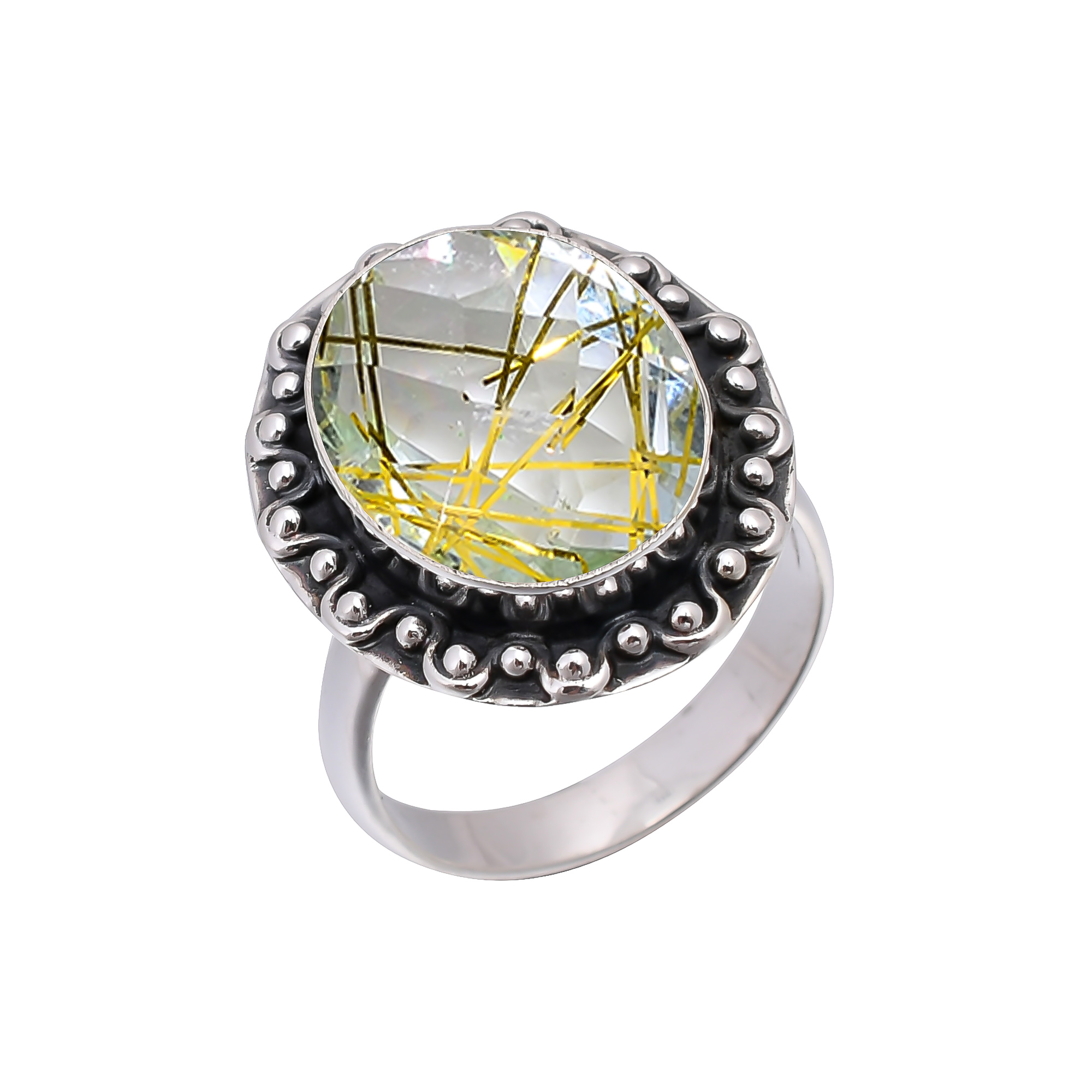 Golden Rutilated Quartz - Simulated 925 Sterling Silver Ring