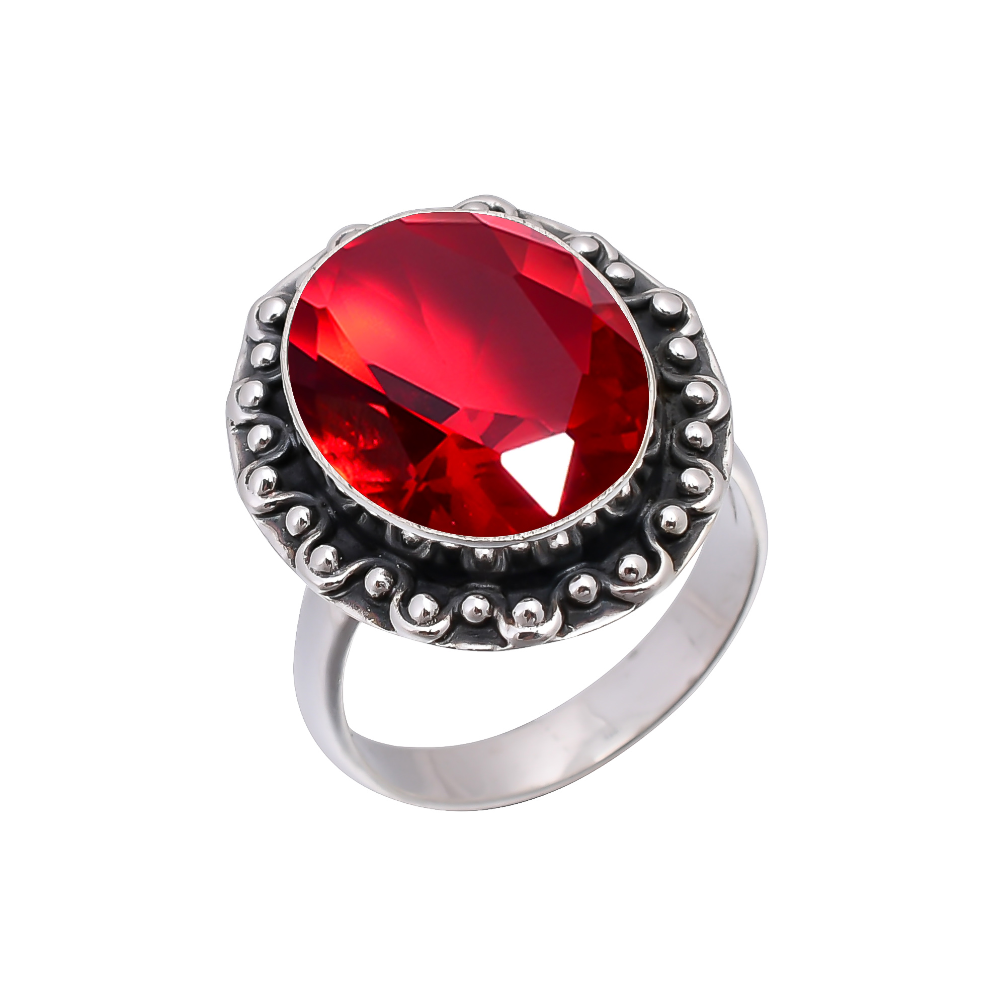 Red Garnet - Simulated 925 Sterling Silver Ring