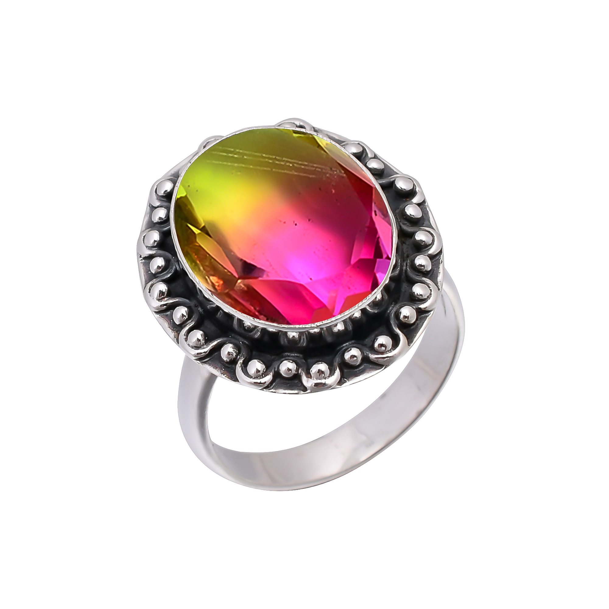 Bi-Colour Tourmaline - Simulated 925 Sterling Silver Ring