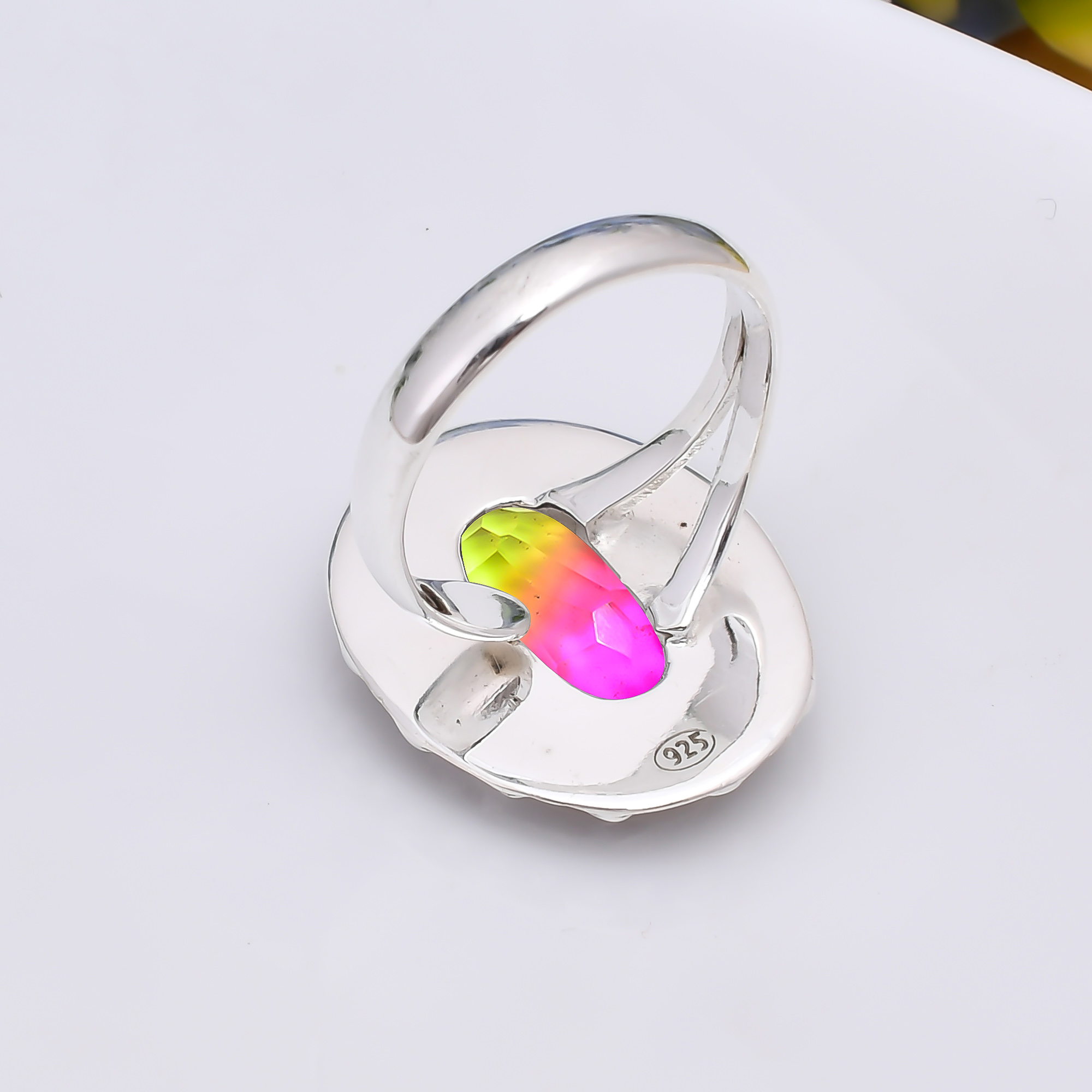 Bi-Colour Tourmaline - Simulated 925 Sterling Silver Ring