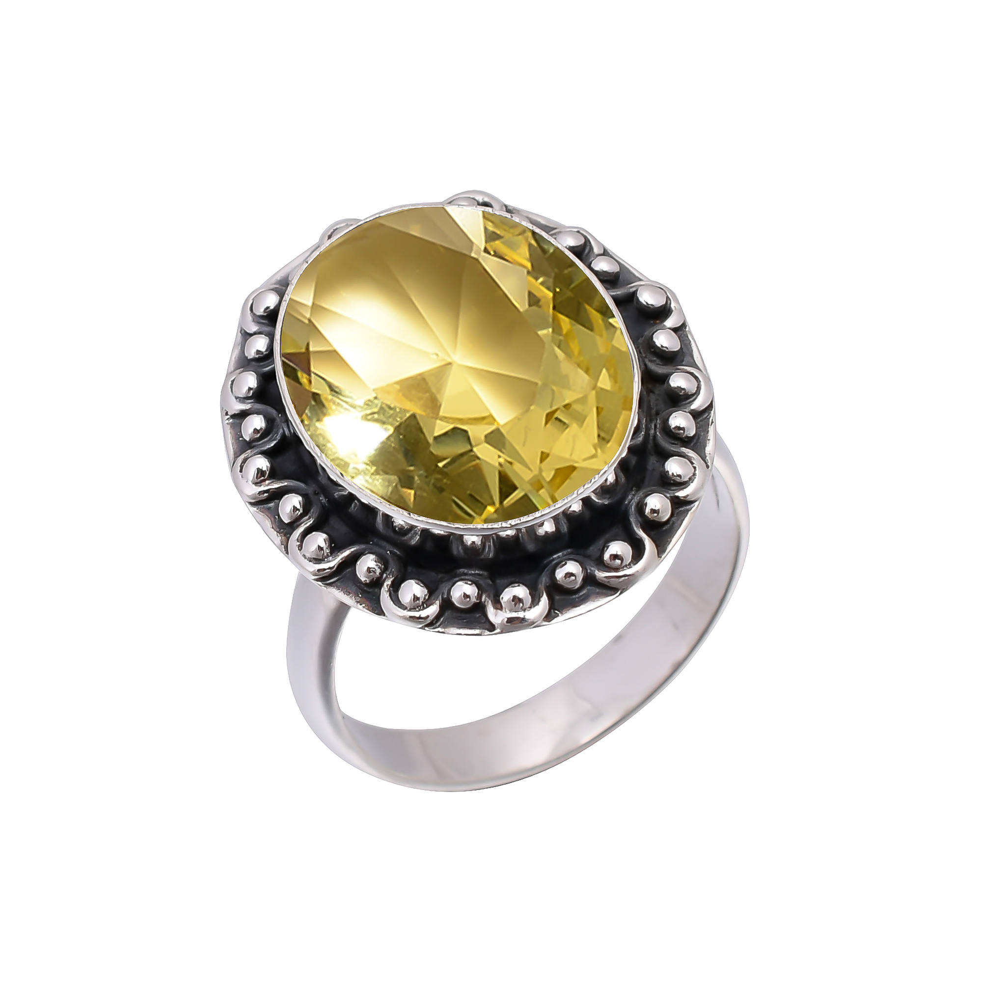 Lemon Quartz - Simulated 925 Sterling Silver Ring