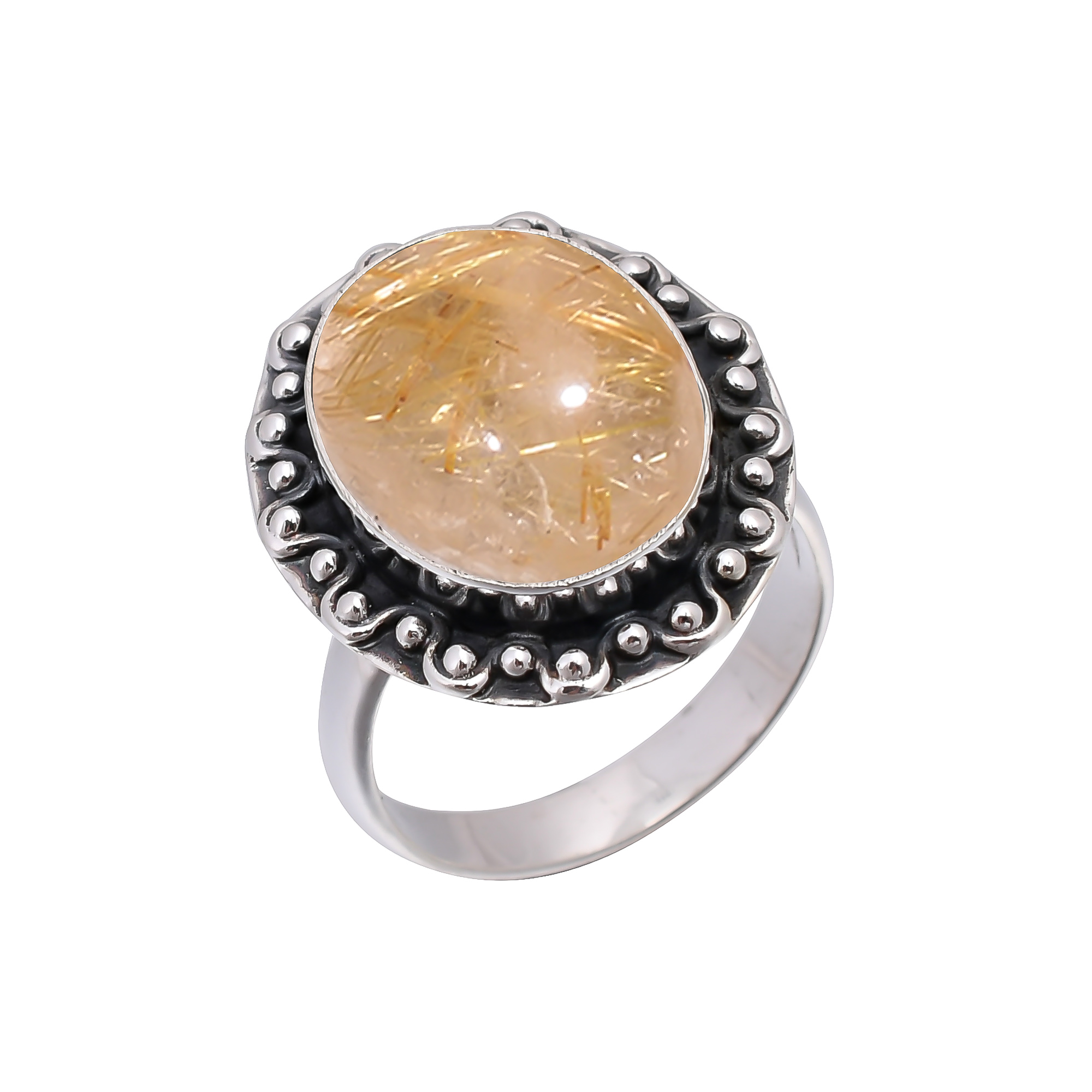 Golden Rutilated Quartz - Brazil 925 Sterling Silver Ring