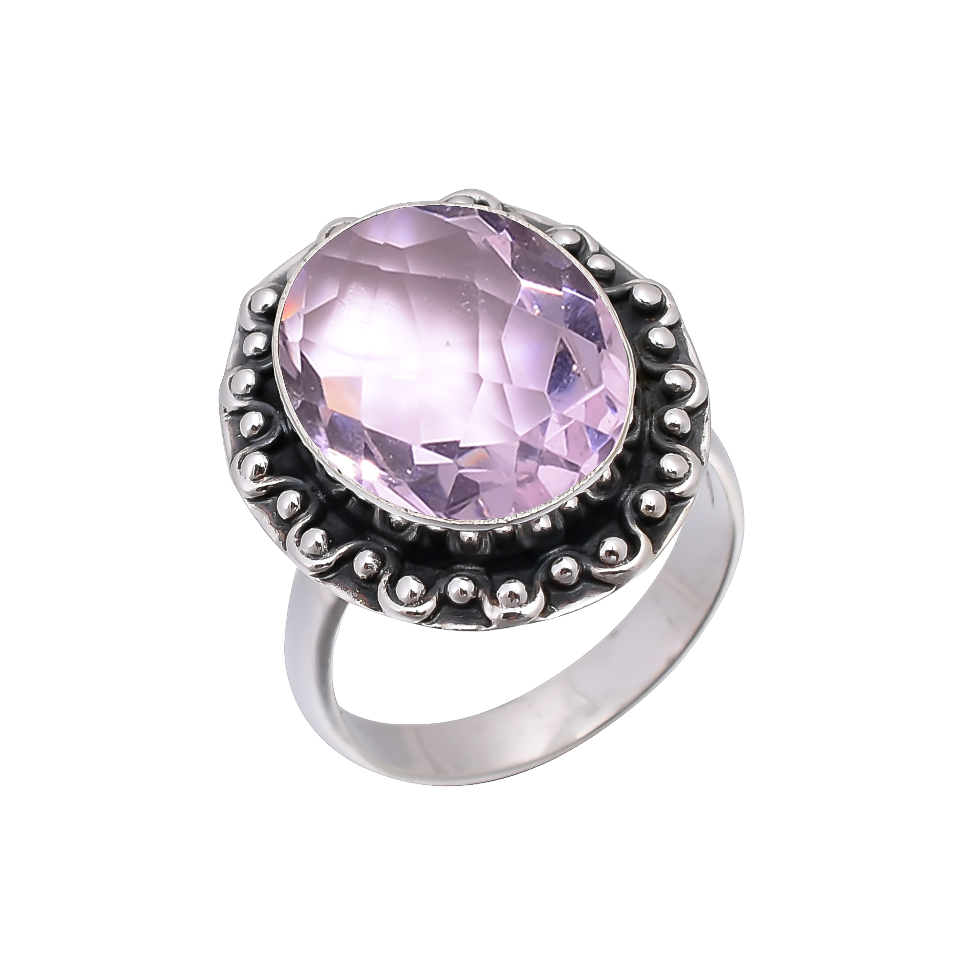 Pink Rose Quartz - Simulated 925 Sterling Silver Ring