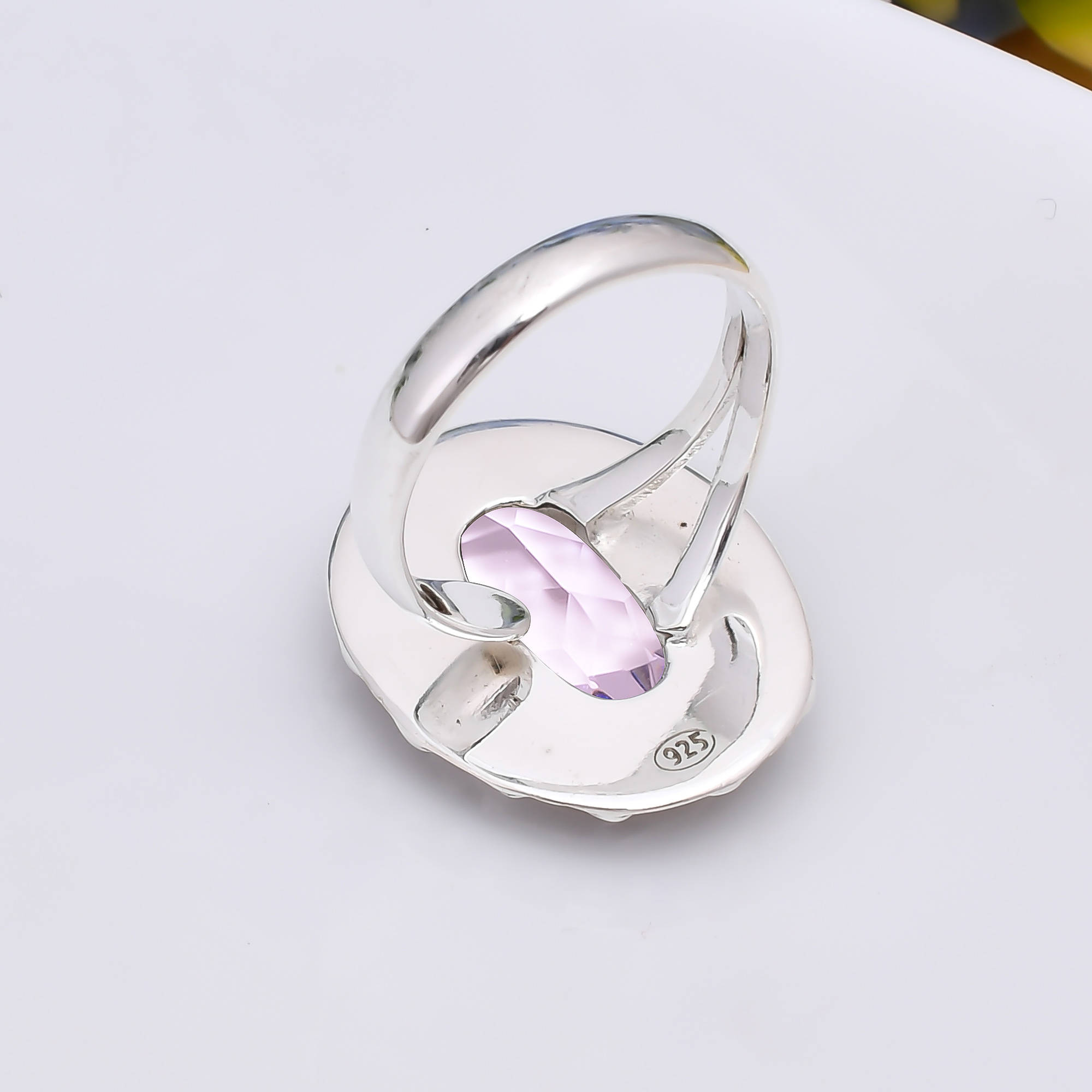 Pink Rose Quartz - Simulated 925 Sterling Silver Ring