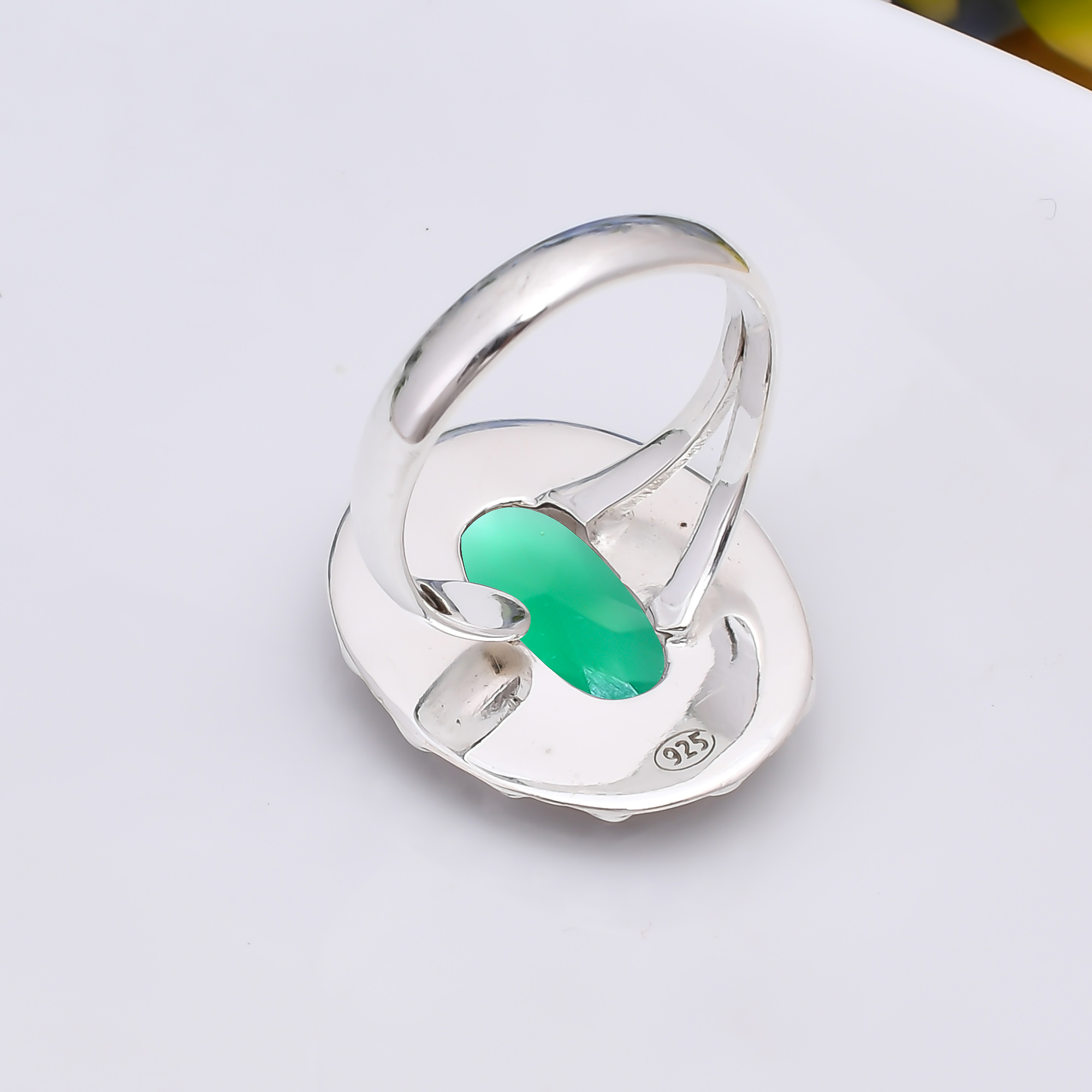 Emerald Simulated 925 Sterling Silver Ring