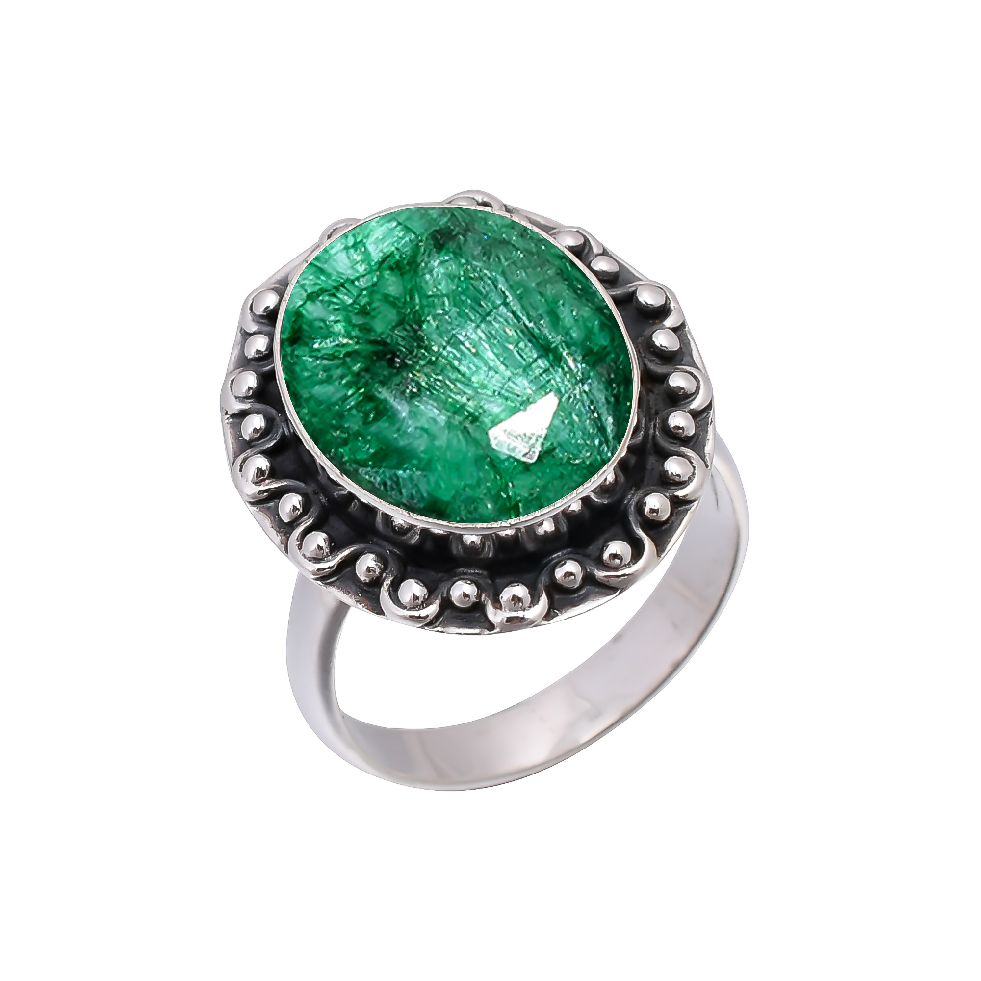 Emerlad - Dyed Quartz 925 Sterling Silver Ring