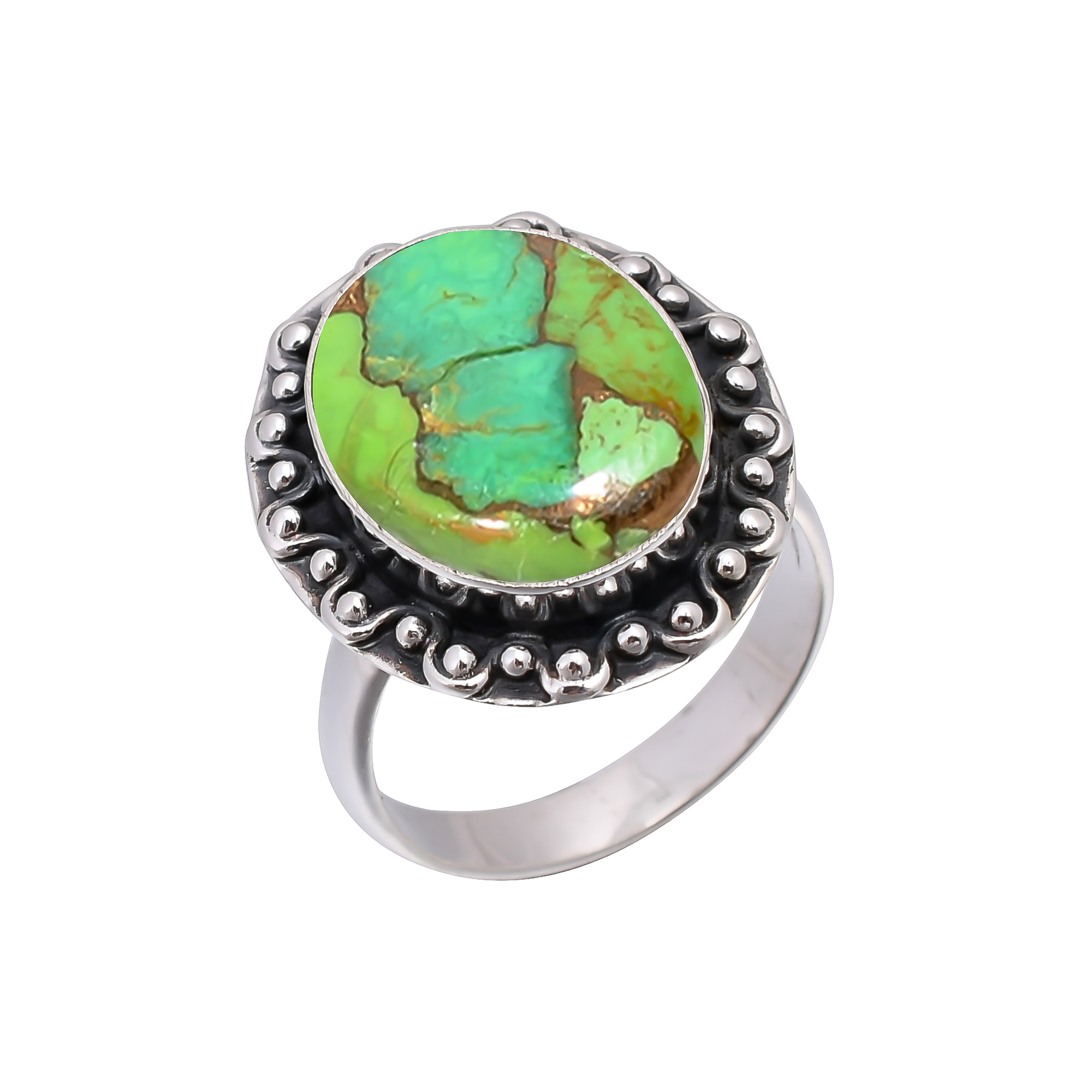 Copper Green Turquoise 925 Sterling Silver Ring