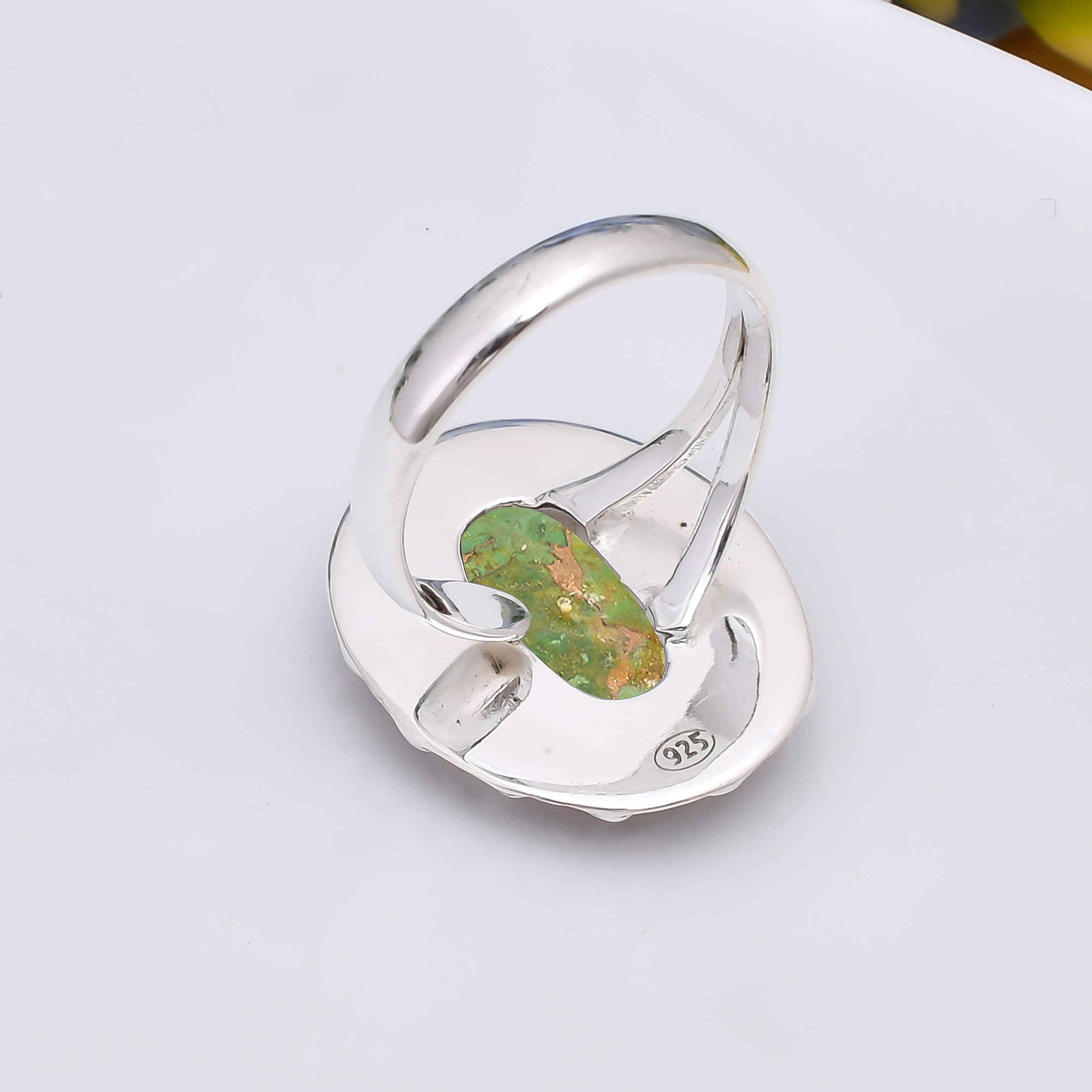 Copper Green Turquoise 925 Sterling Silver Ring