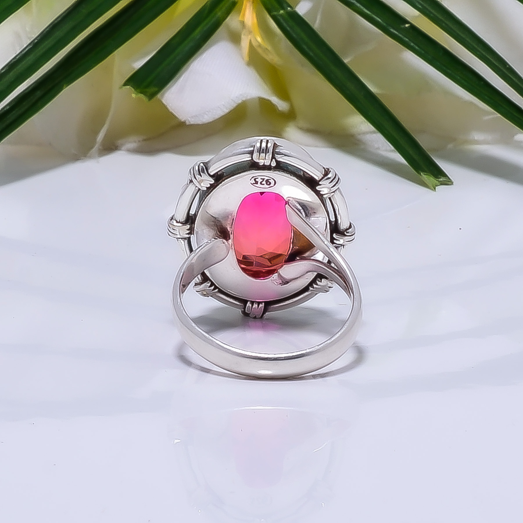 Bi-Colour Tourmaline - Simulated Gemstone 925 Sterling Silver Ring