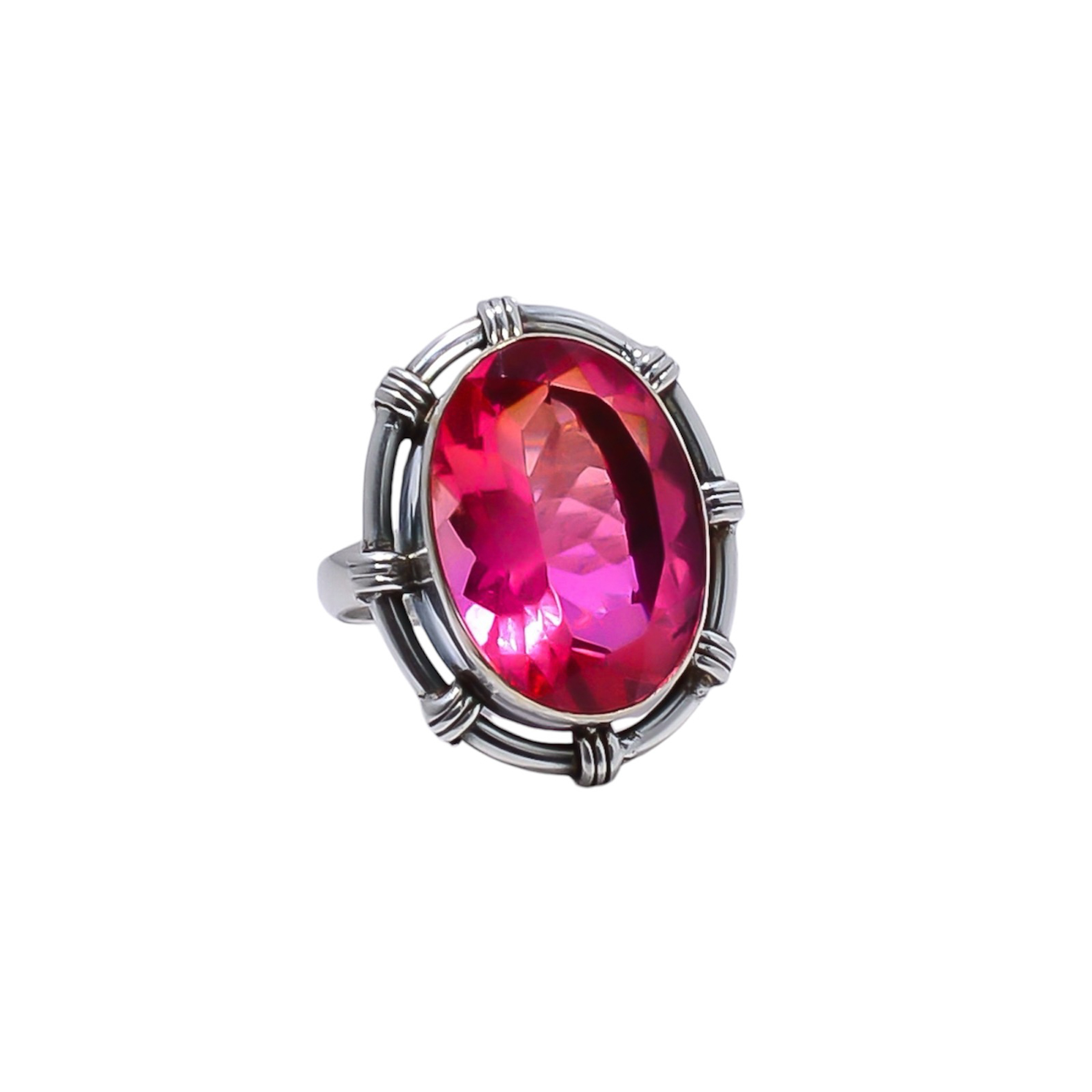 Bi-Colour Tourmaline - Simulated Gemstone 925 Sterling Silver Ring