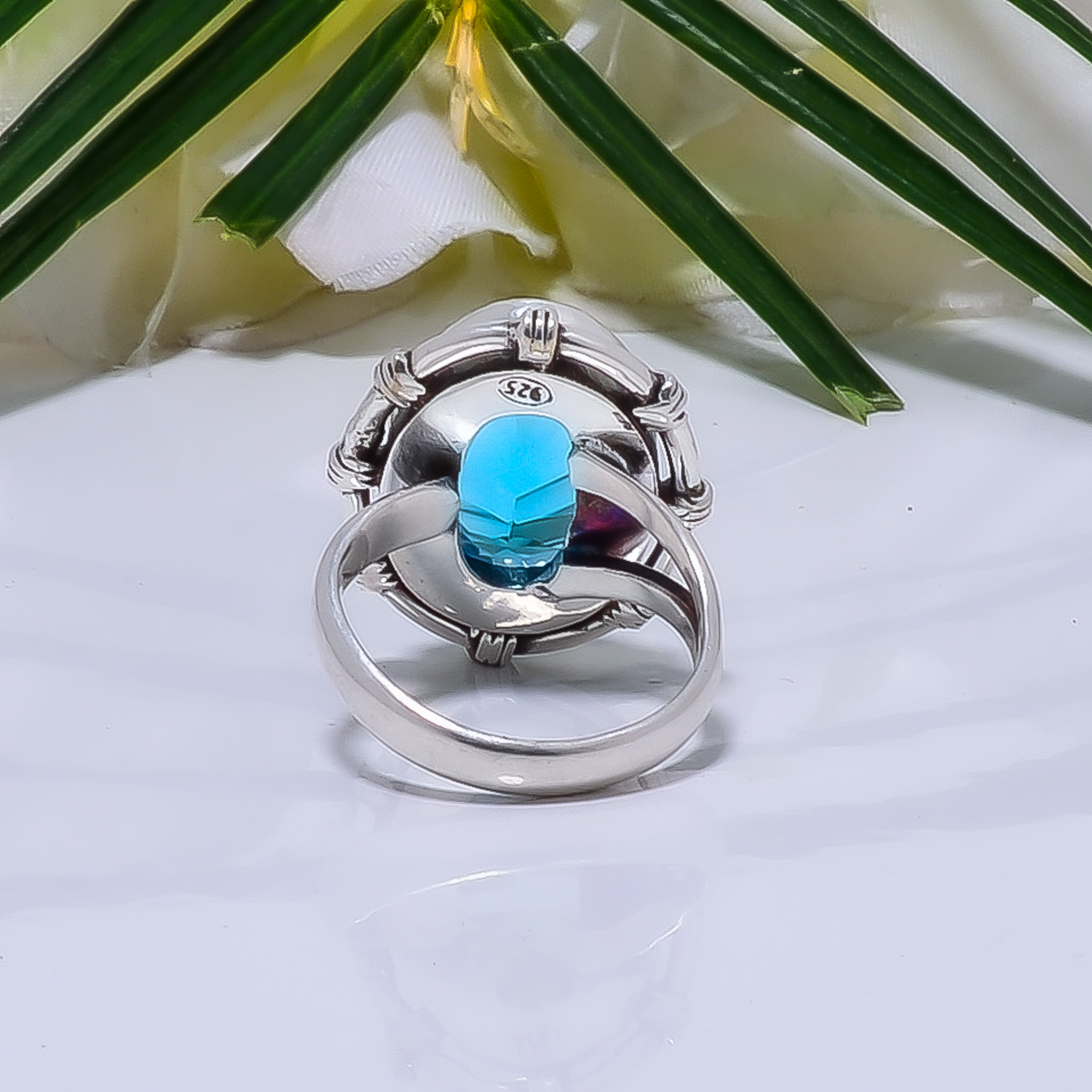 Blue Topaz - Simulated Gemstone 925 Sterling Silver Ring