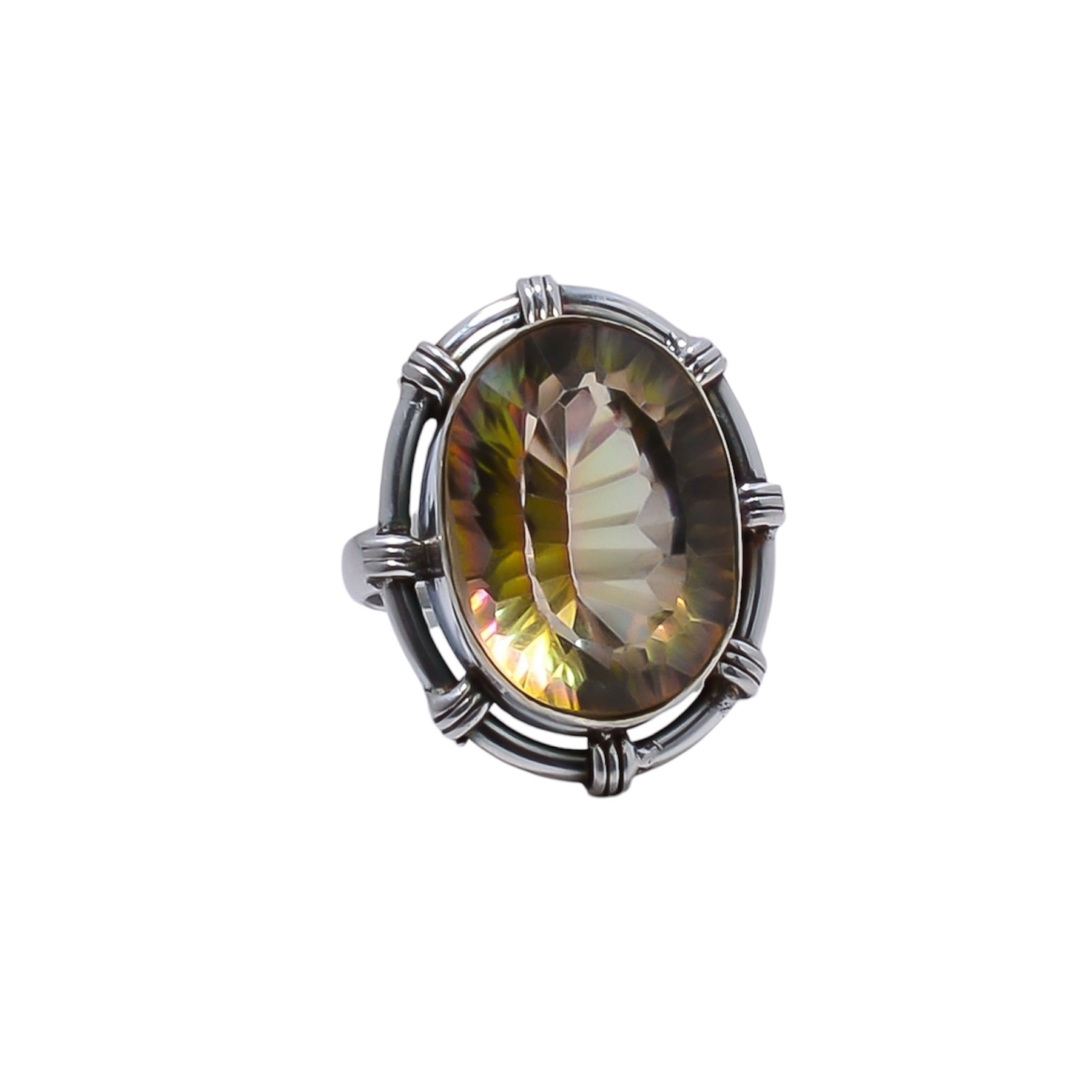 Golden Rainbow Mystic Fire Topaz - Simulated Gemstone 925 Sterling Silver Ring