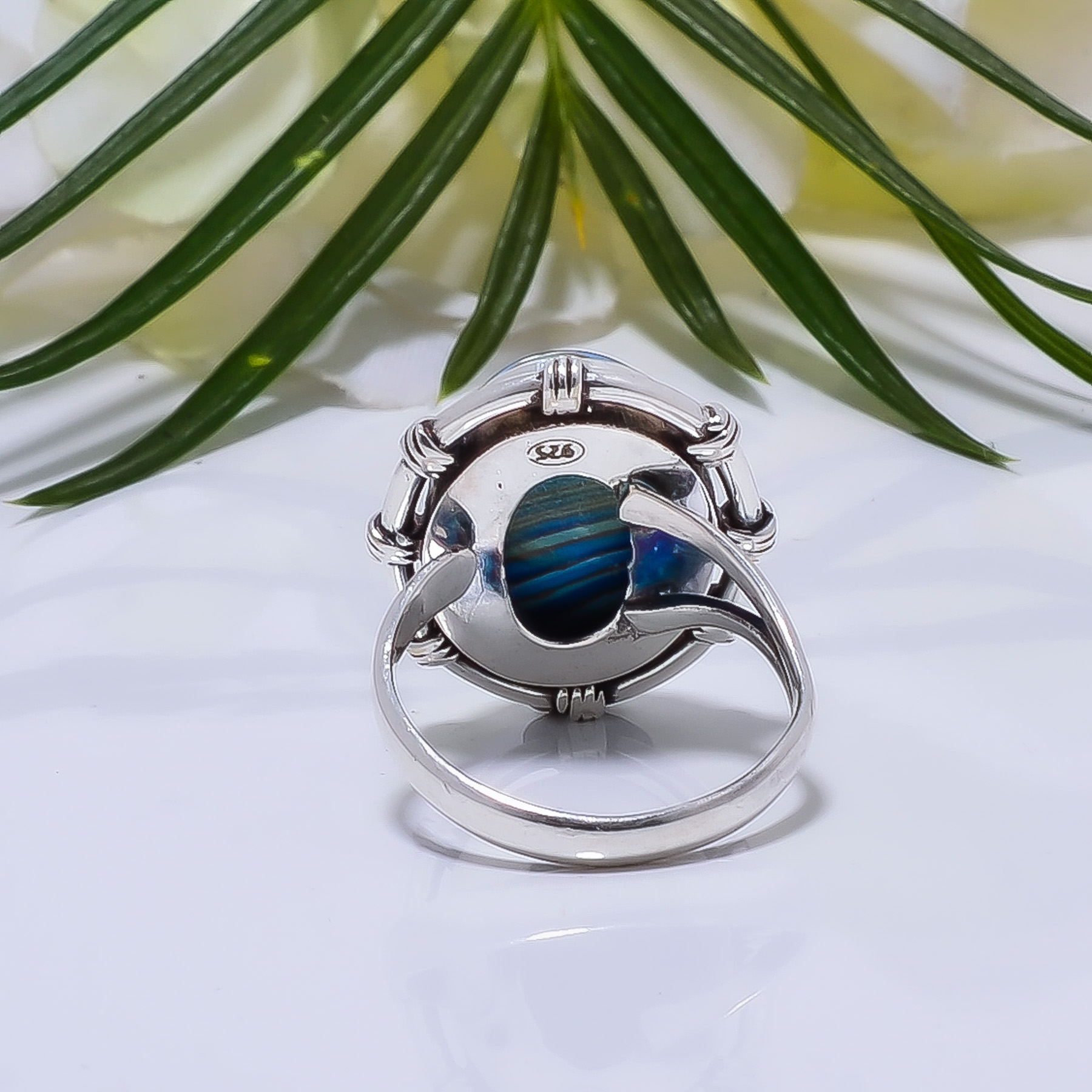 Blue Rainbow Calsilica - Simulated Gemstone 925 Sterling Silver Ring