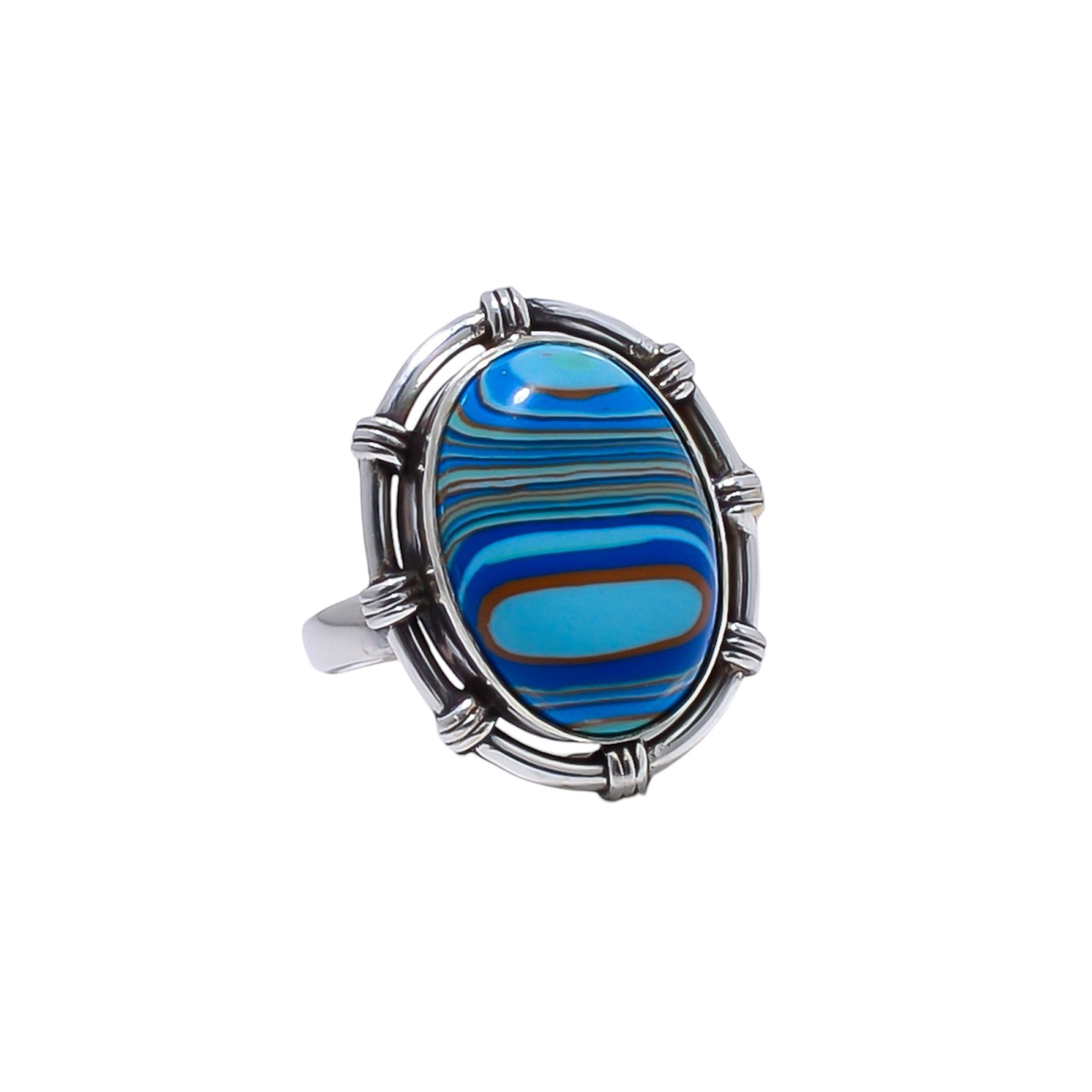 Blue Rainbow Calsilica - Simulated Gemstone 925 Sterling Silver Ring