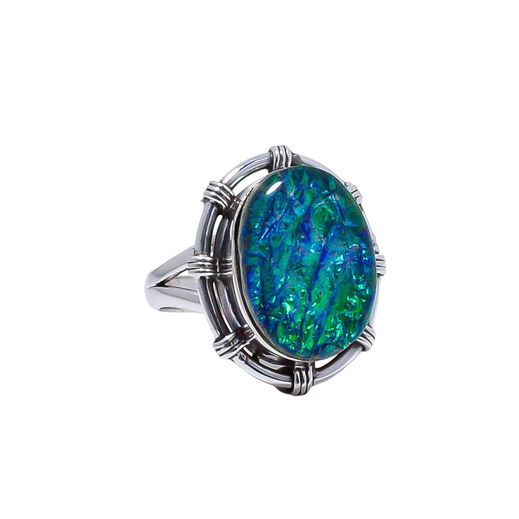 Triplet Opal - Simulated Gemstone 925 Sterling Silver Ring