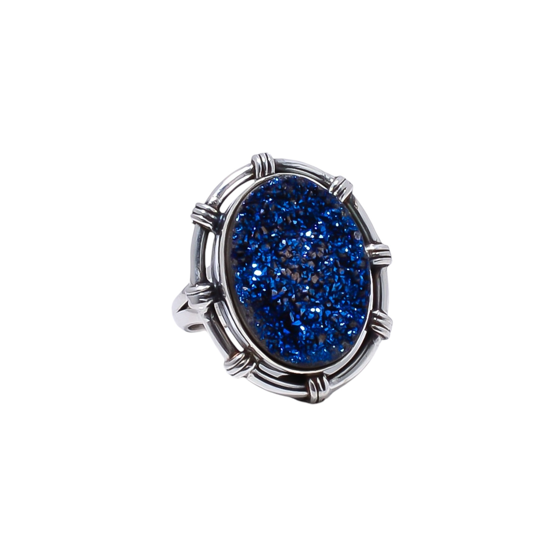 Electric Blue Titanium Agate Drusy Gemstone 925 Sterling Silver Ring
