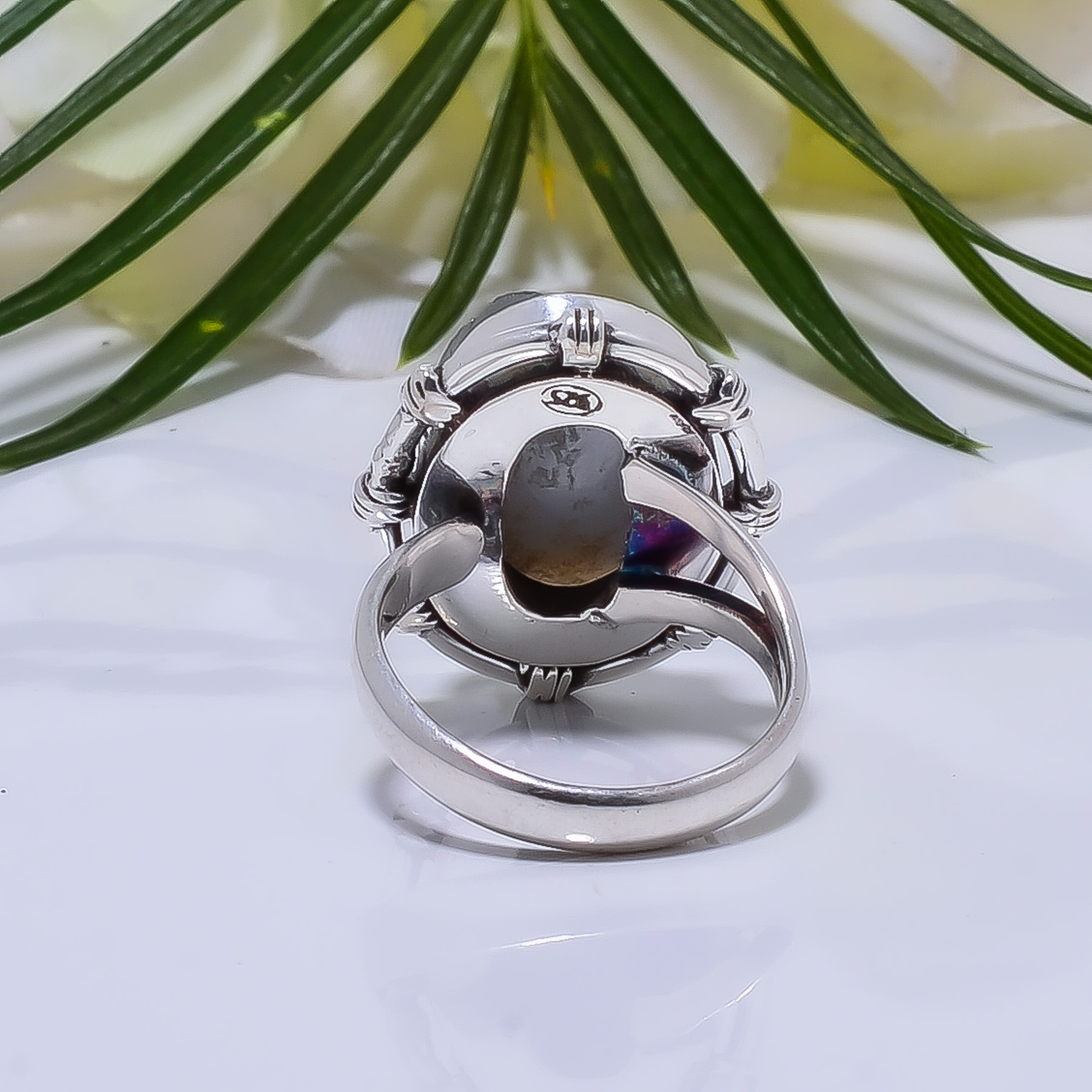 Silver Titanium Agate Drusy Gemstone 925 Sterling Silver Ring