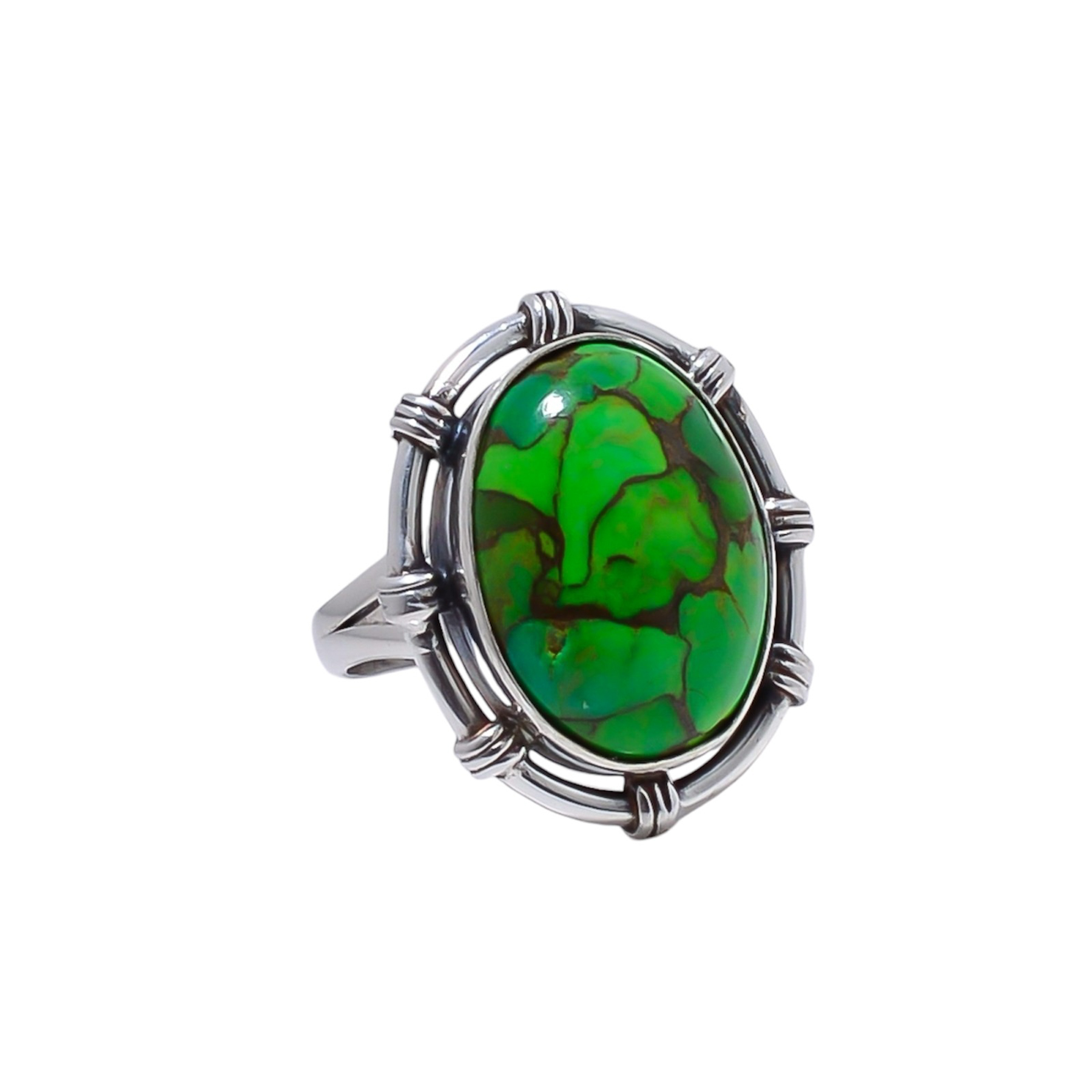 Copper Green Turquoise Gemstone 925 Sterling Silver Ring