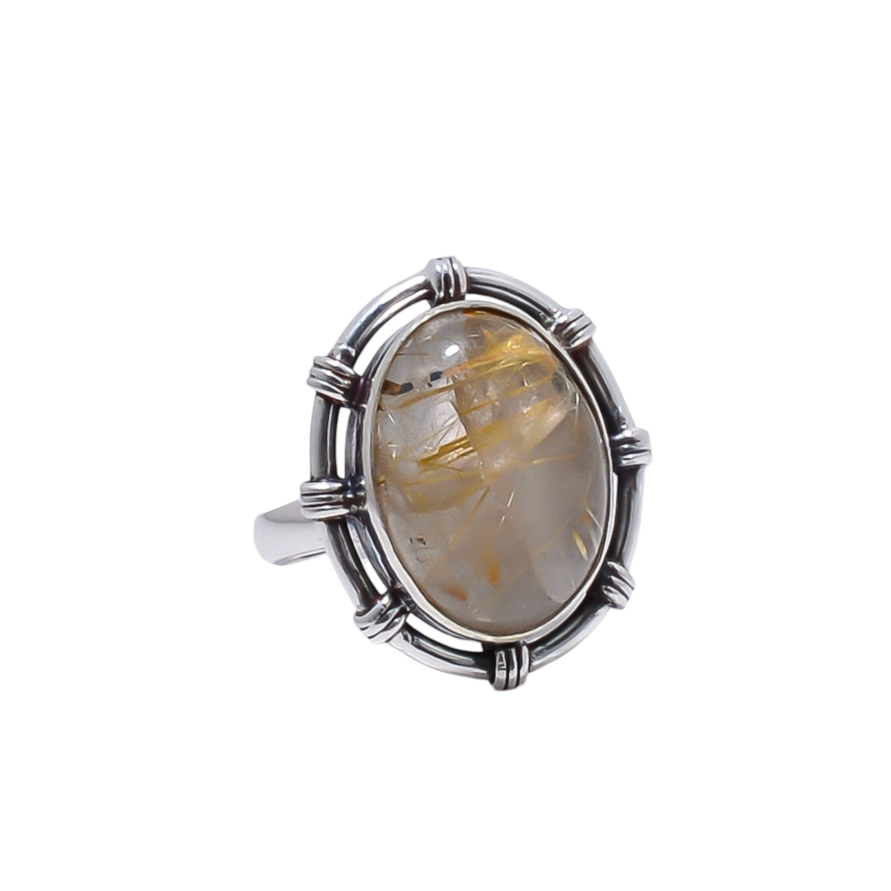 Golden Rutilated Quartz - Brazil Gemstone 925 Sterling Silver Ring
