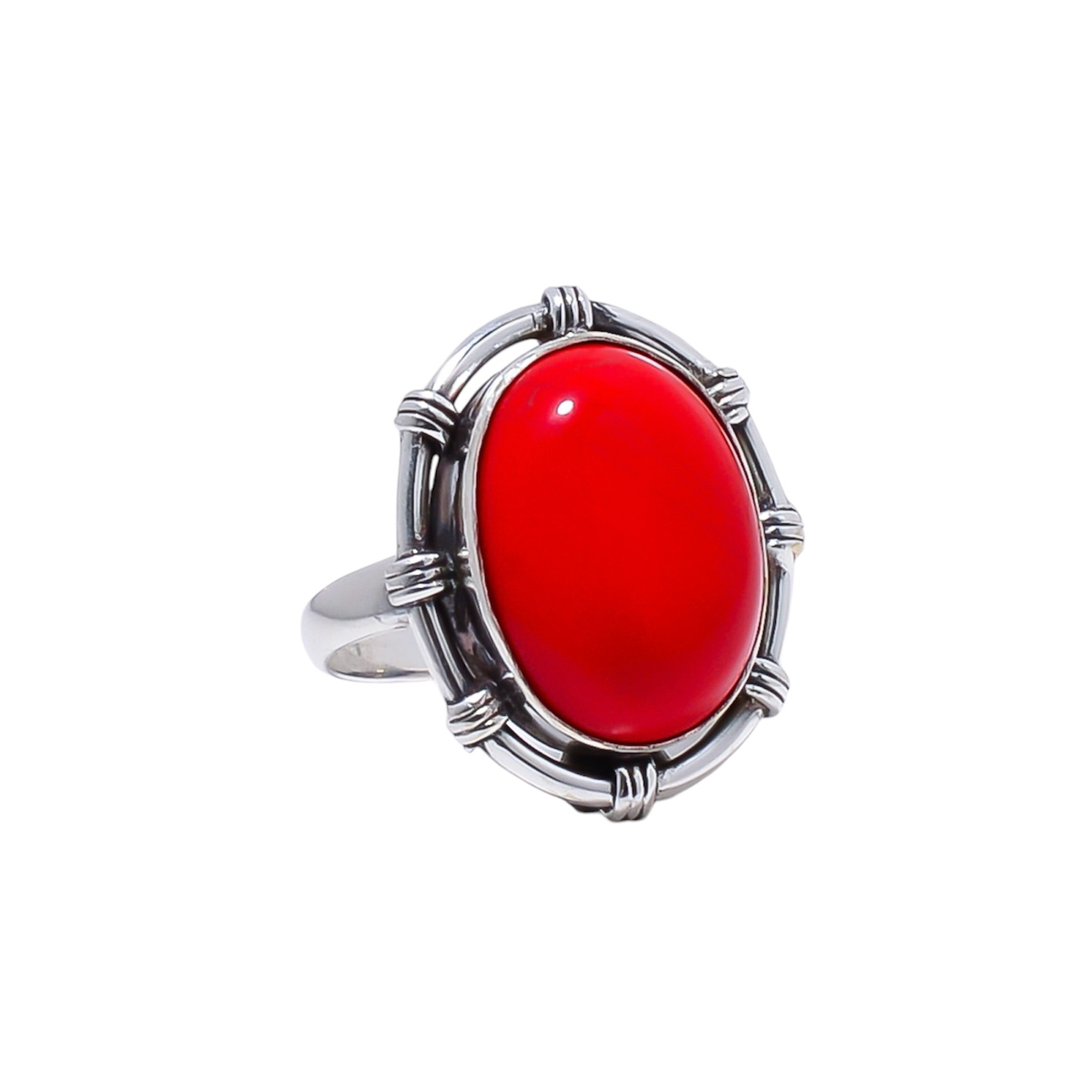 Red Coral - Simulated Gemstone 925 Sterling Silver Ring