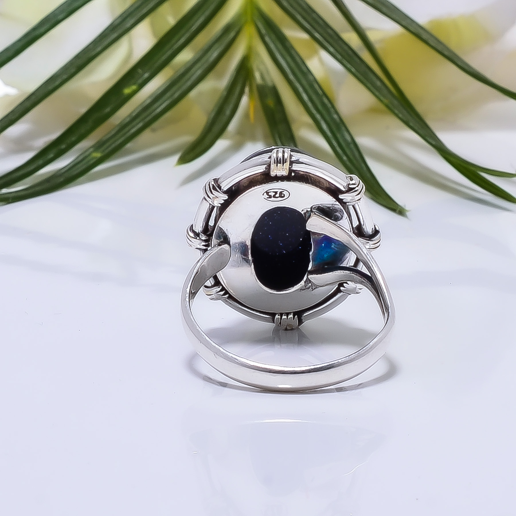 Blue Sunstone - Simulated Gemstone 925 Sterling Silver Ring