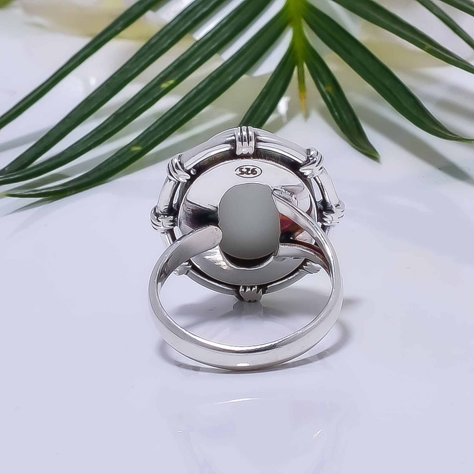 White Coral - Simulated Gemstone 925 Sterling Silver Ring