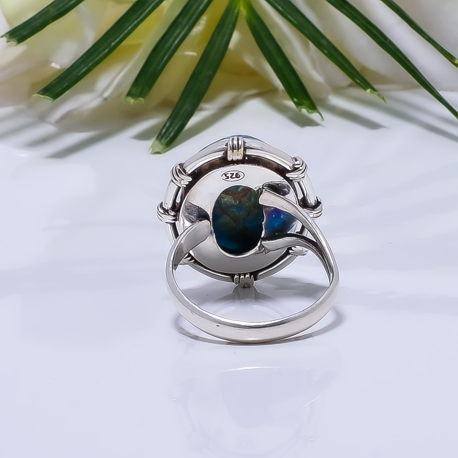 Copper Blue Turquoise Gemstone 925 Sterling Silver Ring