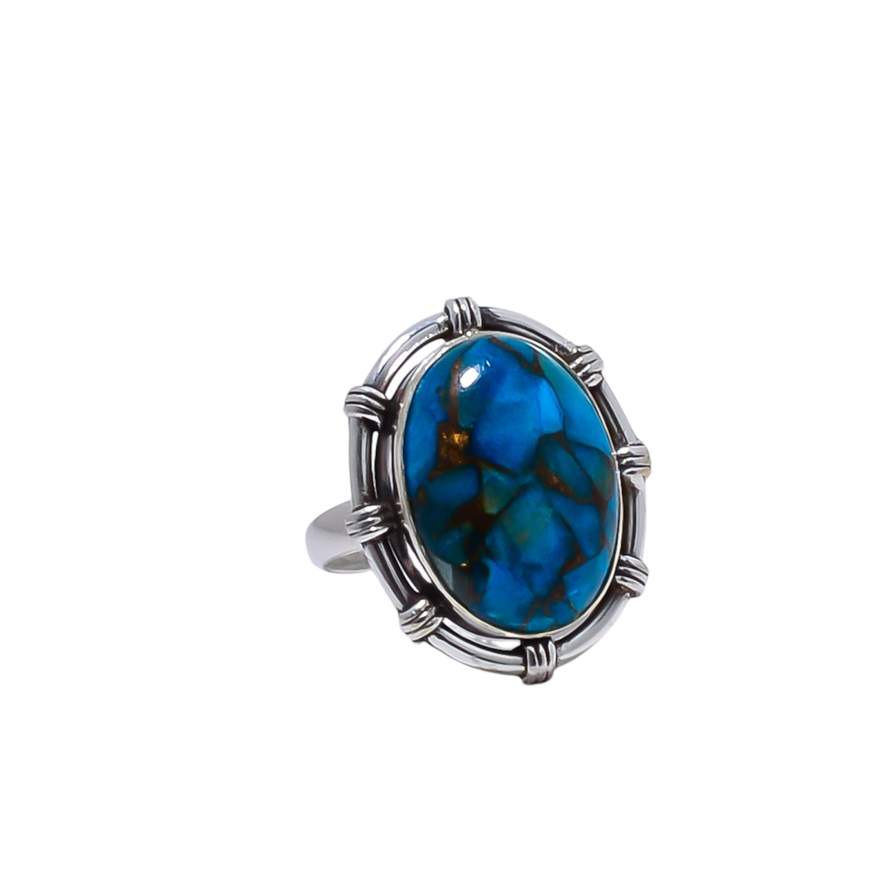 Copper Blue Turquoise Gemstone 925 Sterling Silver Ring