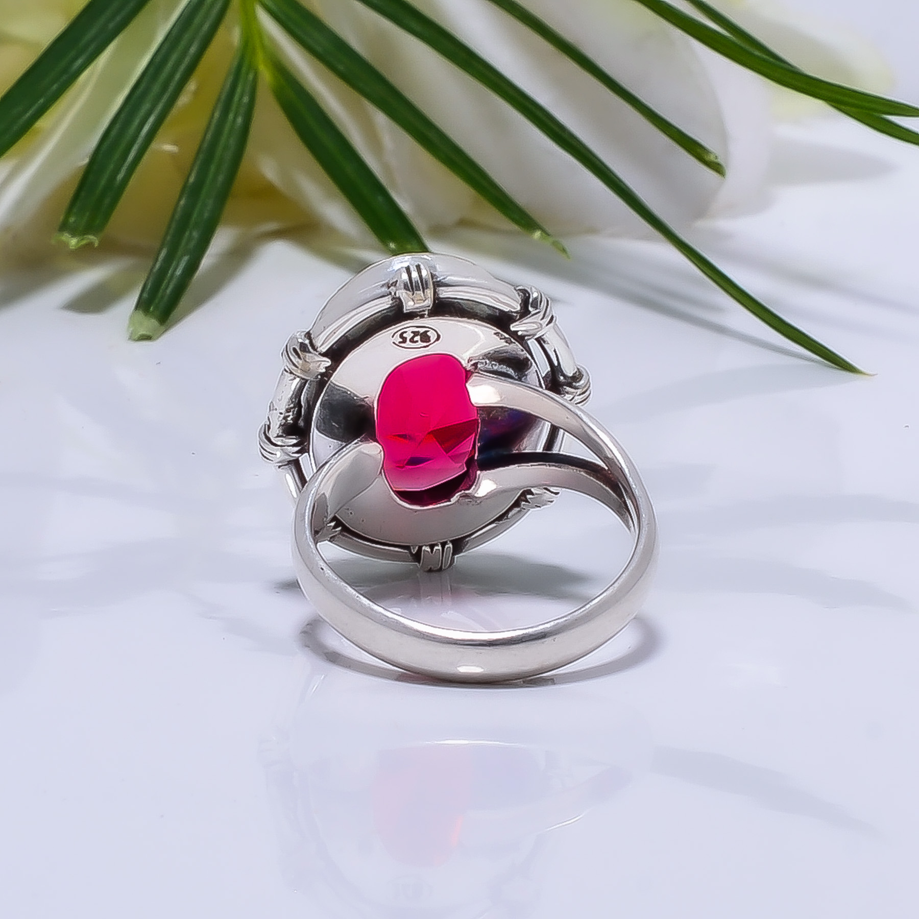 Pink Rubellite Tourmaline - Simulated Gemstone 925 Sterling Silver Ring