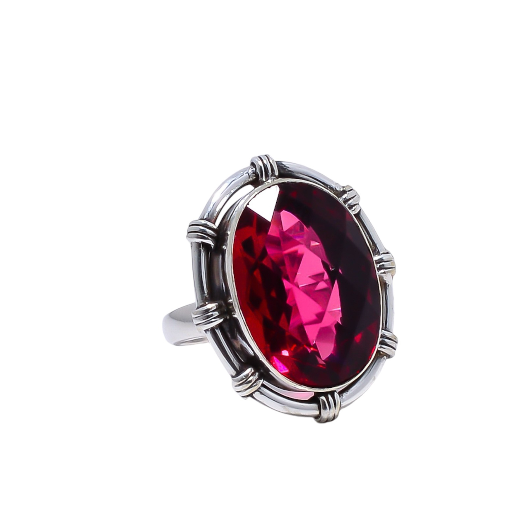 Pink Rubellite Tourmaline - Simulated Gemstone 925 Sterling Silver Ring