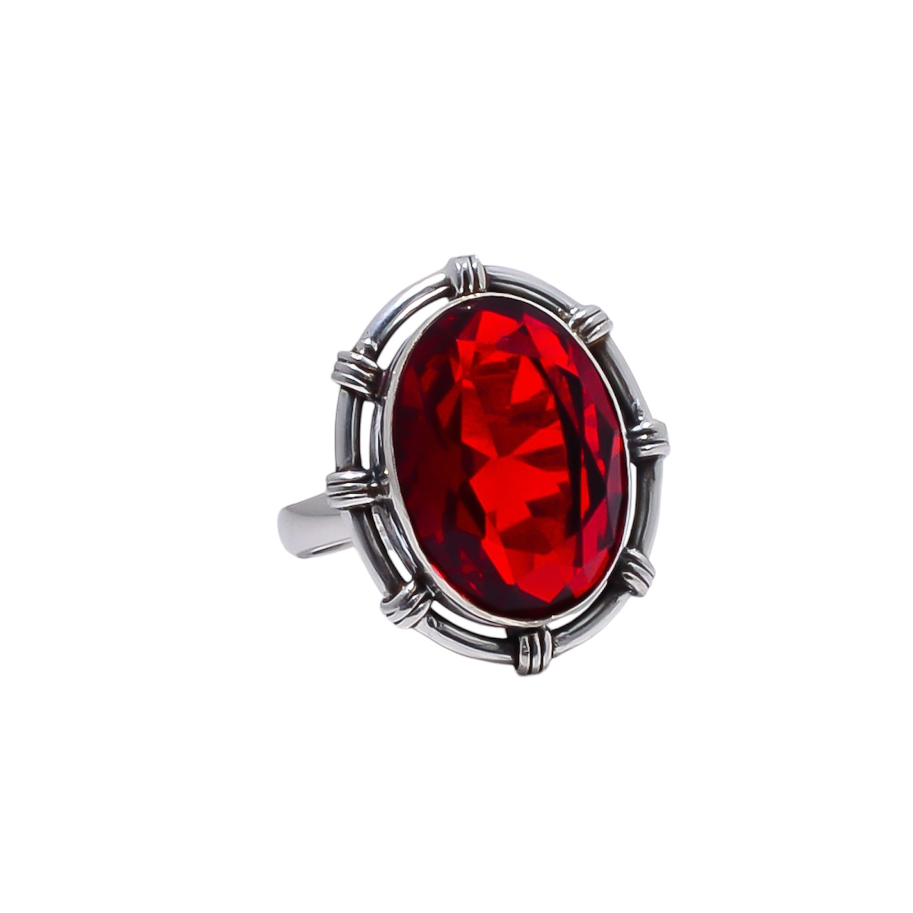 Red Garnet - Simulated Gemstone 925 Sterling Silver Ring