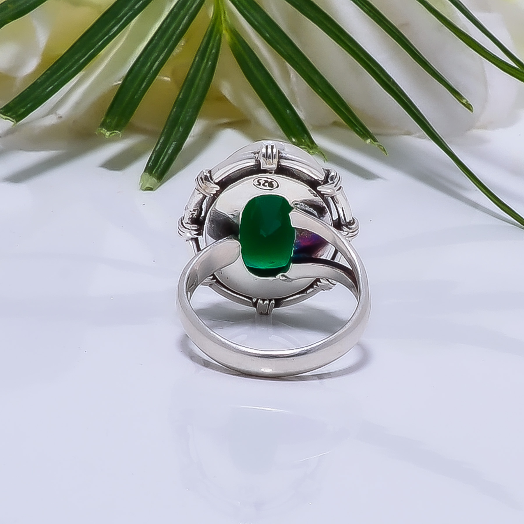 Emerald Simulated Gemstone 925 Sterling Silver Ring