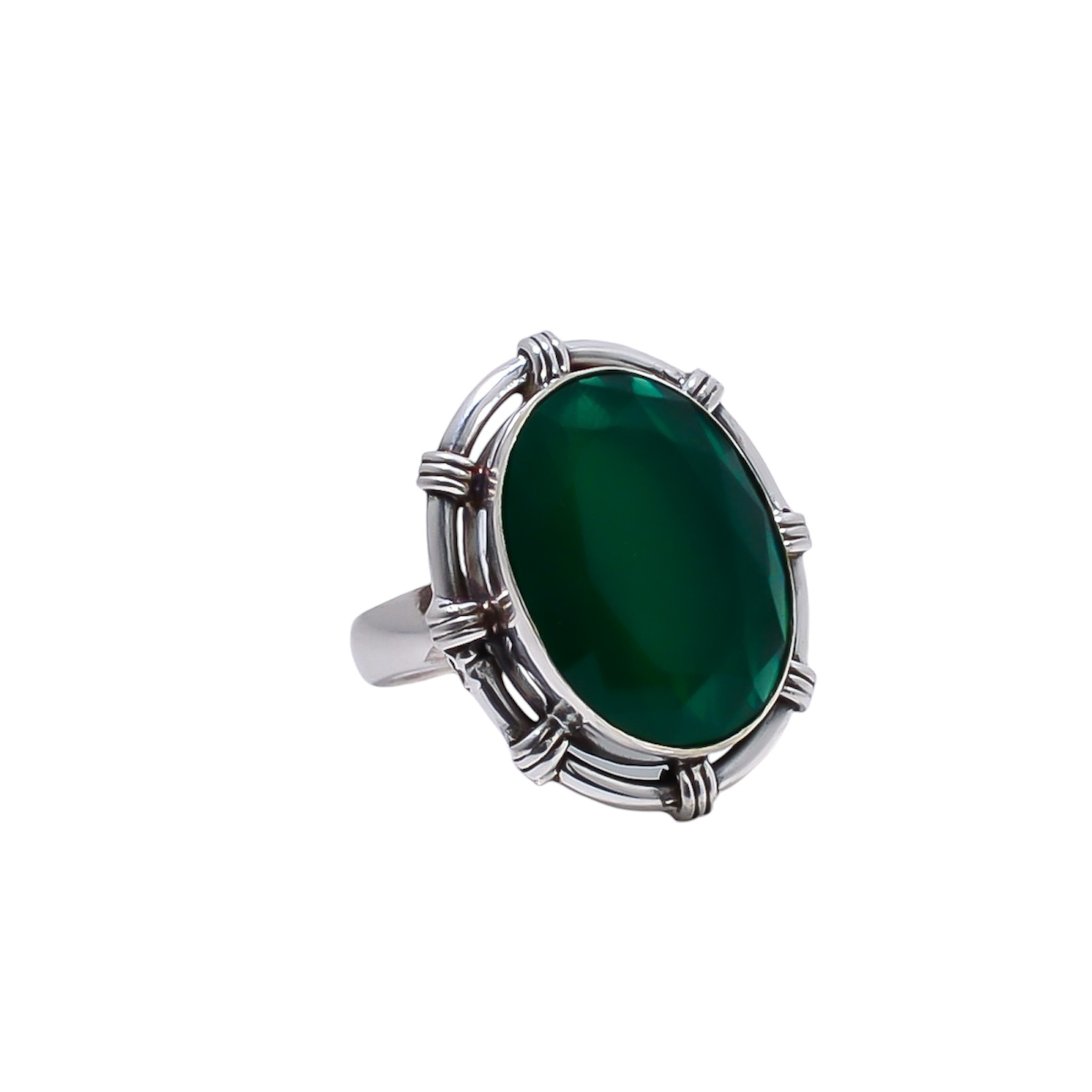 Emerald Simulated Gemstone 925 Sterling Silver Ring