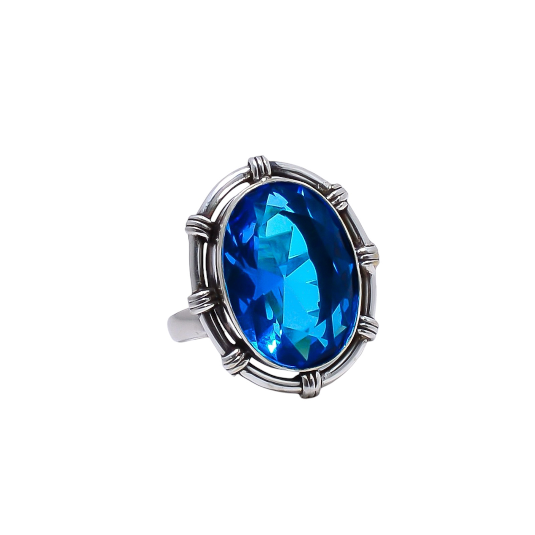 Swiss London Blue Topaz - Simulated Gemstone 925 Sterling Silver Ring