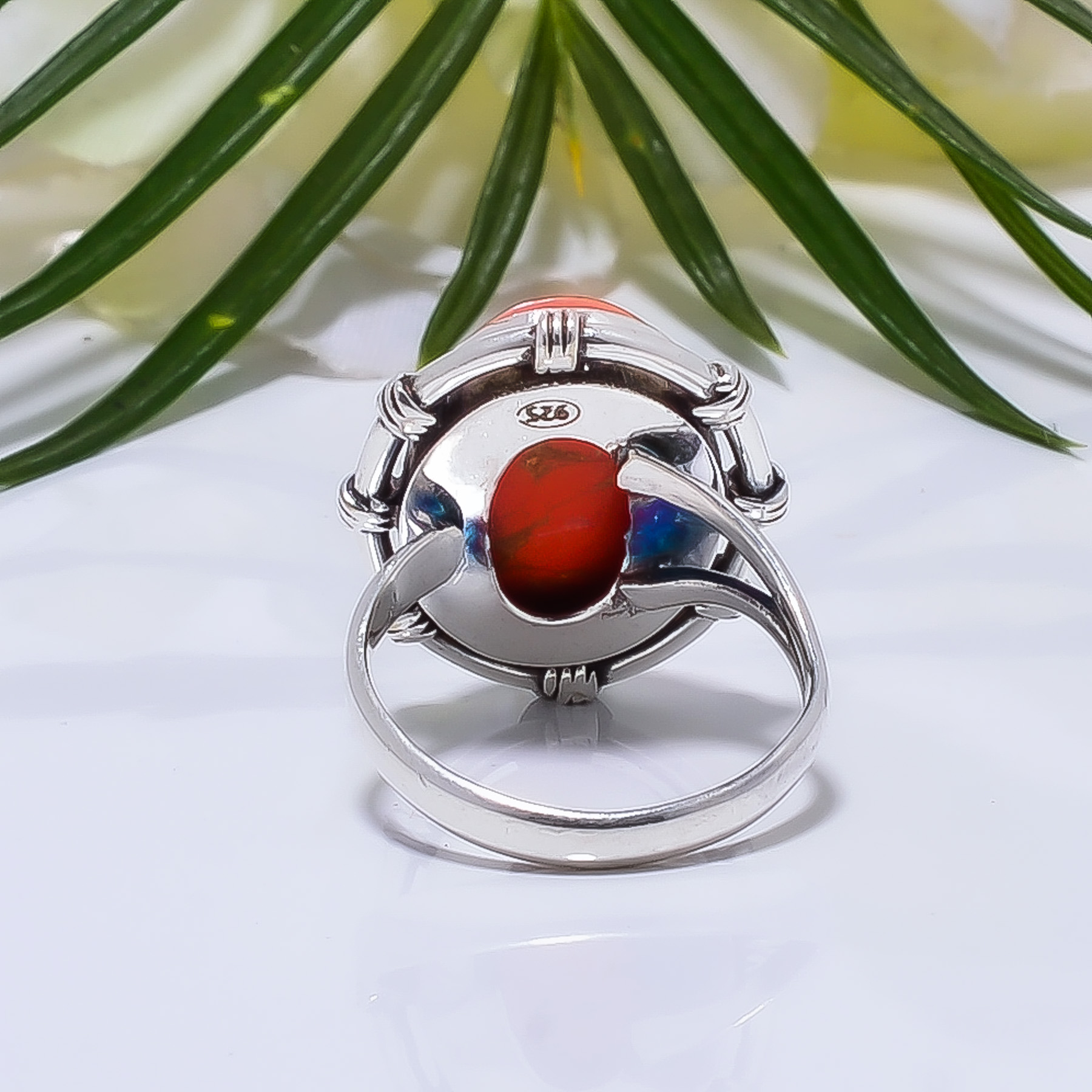 Copper Red Turquoise - Simulated Gemstone 925 Sterling Silver Ring