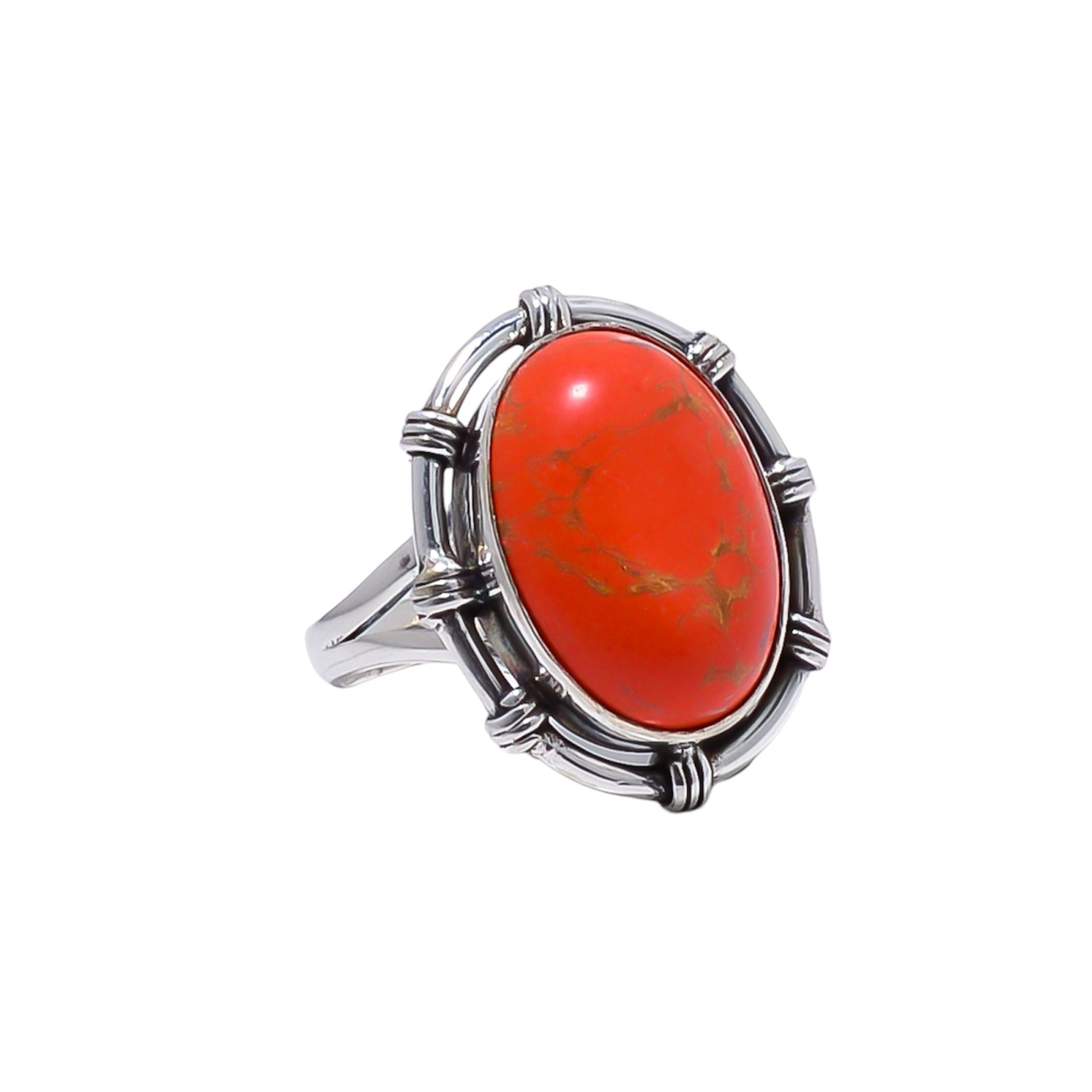 Copper Red Turquoise - Simulated Gemstone 925 Sterling Silver Ring