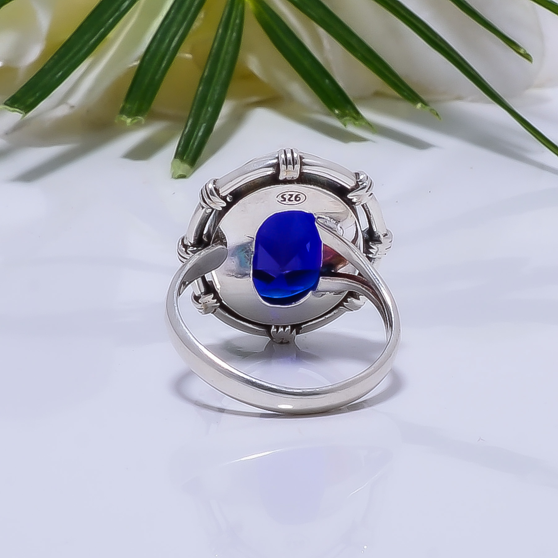Blue Sapphire - Simulated Gemstone 925 Sterling Silver Ring