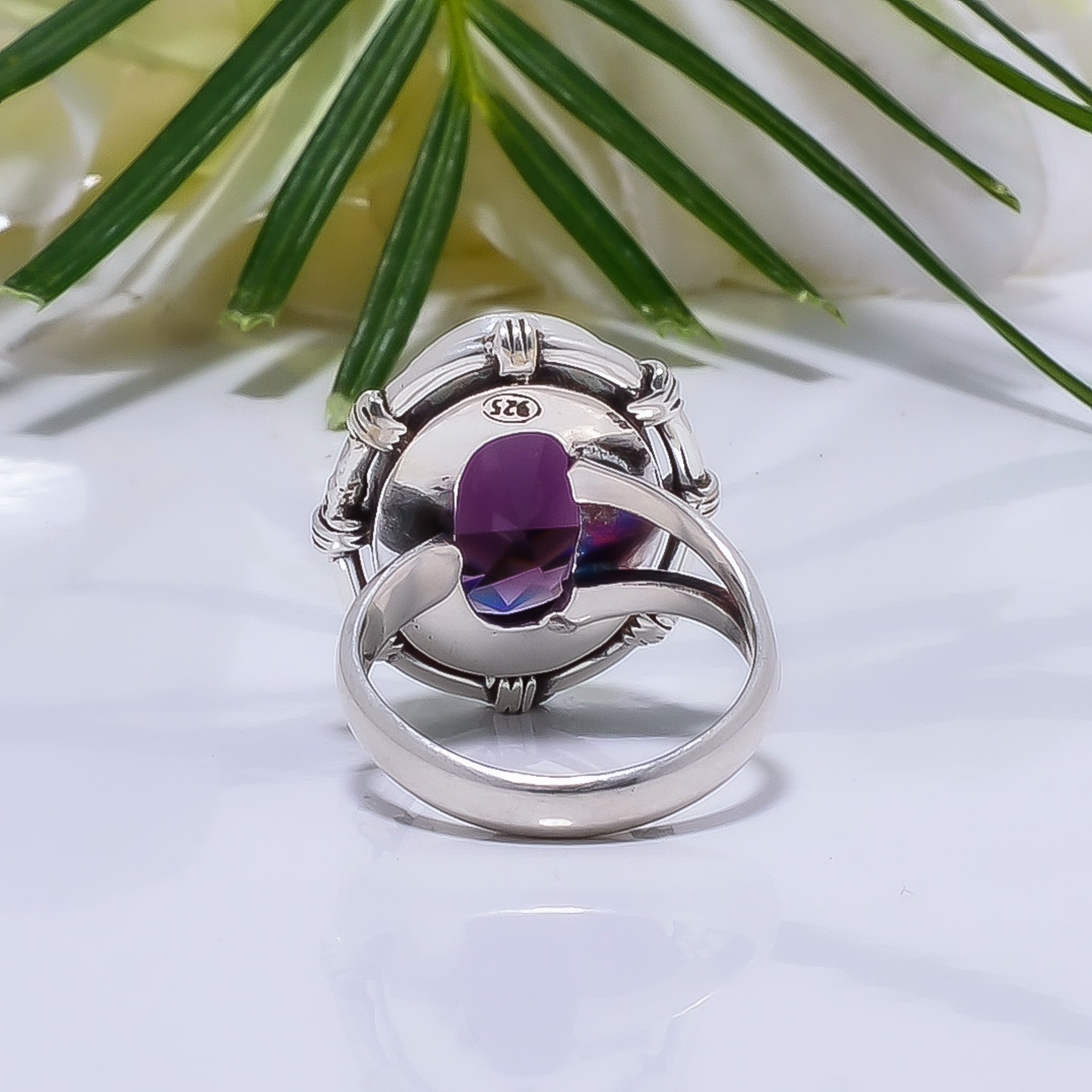 Purple Amethyst - Simulated Gemstone 925 Sterling Silver Ring