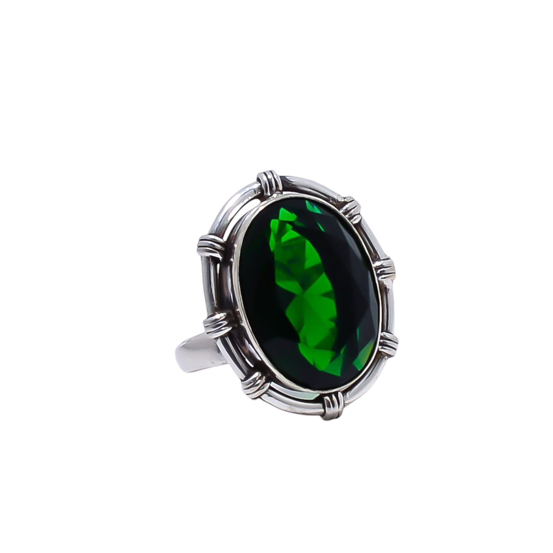 Chrome Diopside - Simulated Gemstone 925 Sterling Silver Ring