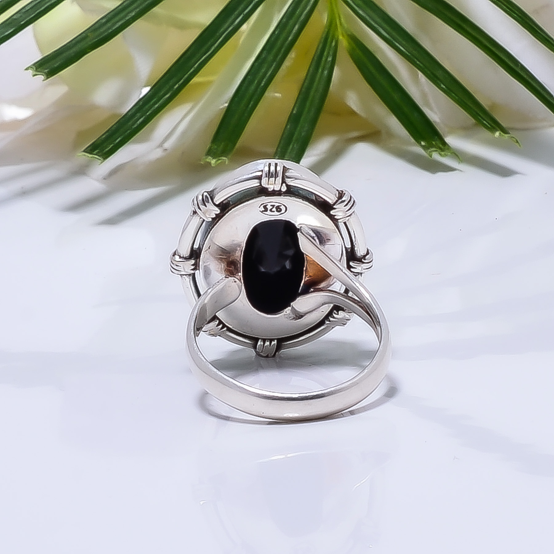 Black Onyx - Simulated Gemstone 925 Sterling Silver Ring