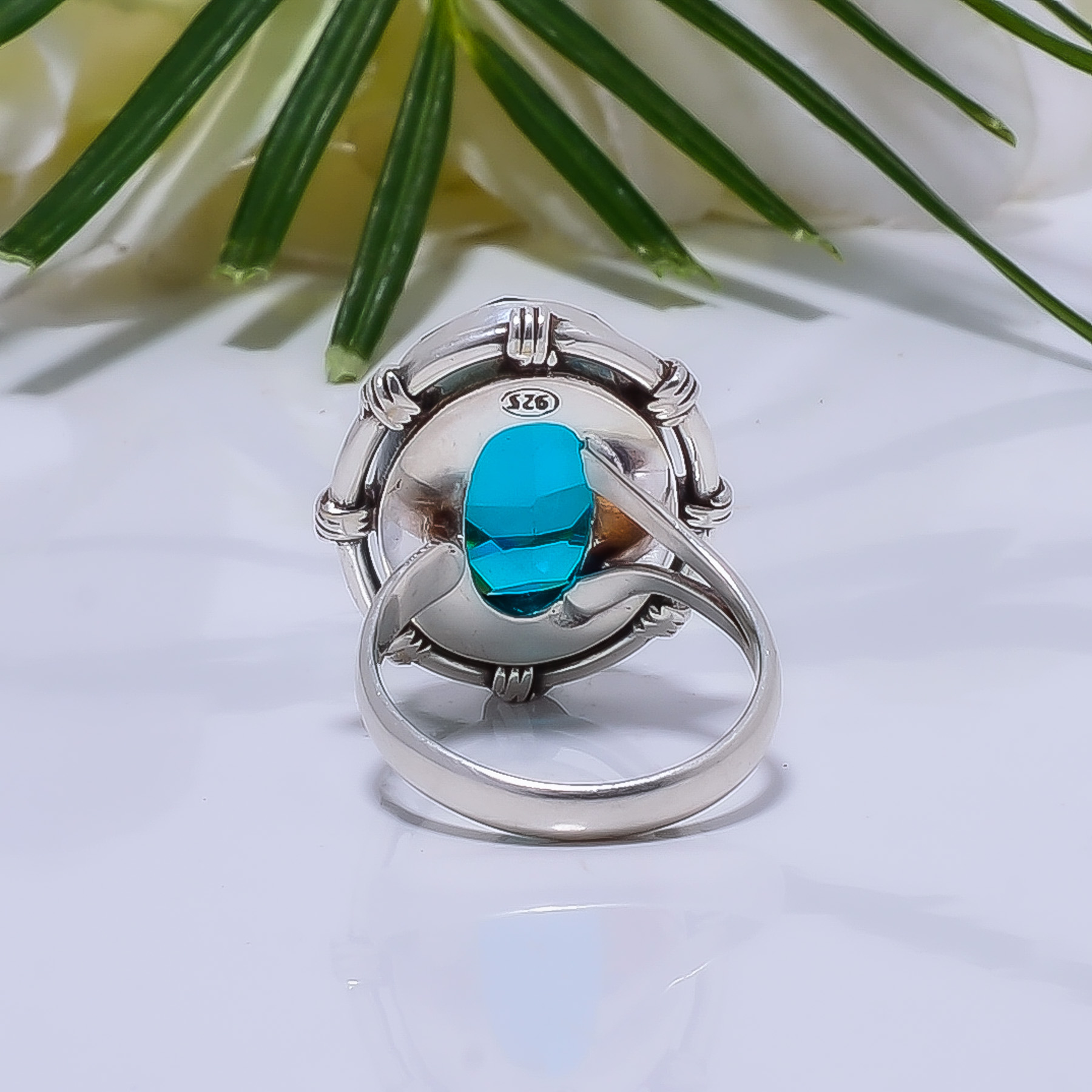Teal Tourmaline - Simulated Gemstone 925 Sterling Silver Ring