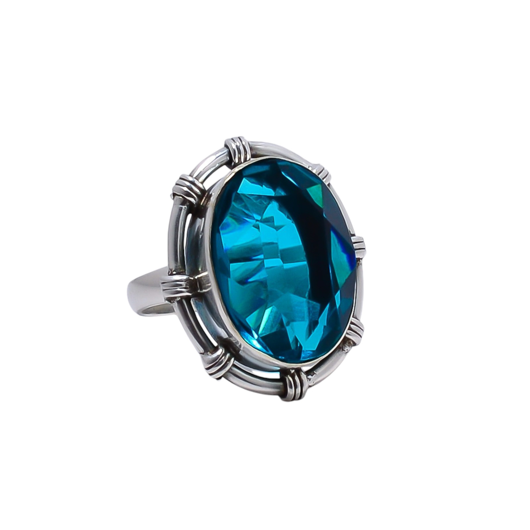 Teal Tourmaline - Simulated Gemstone 925 Sterling Silver Ring
