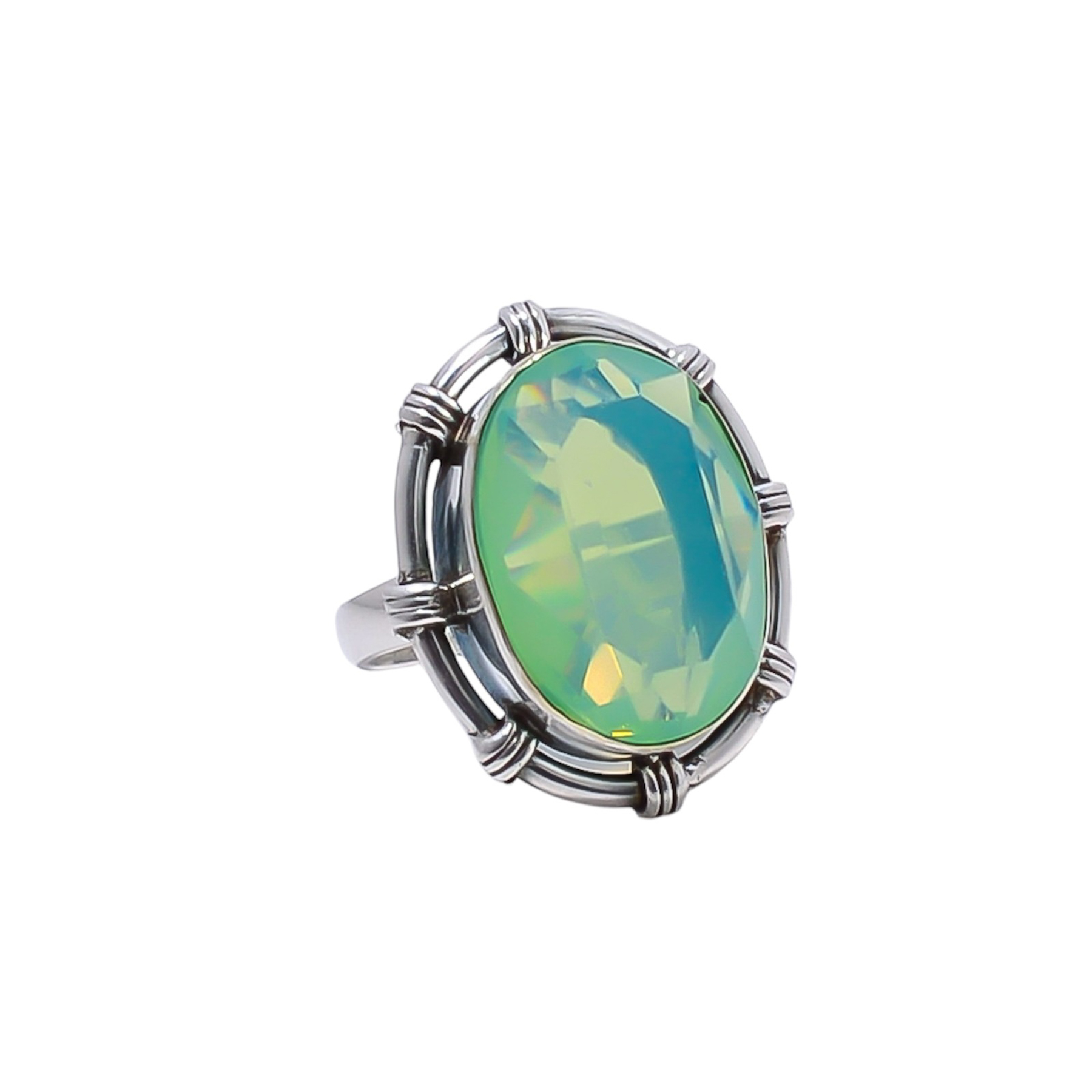 Green Milky Opal - Simulated Gemstone 925 Sterling Silver Ring