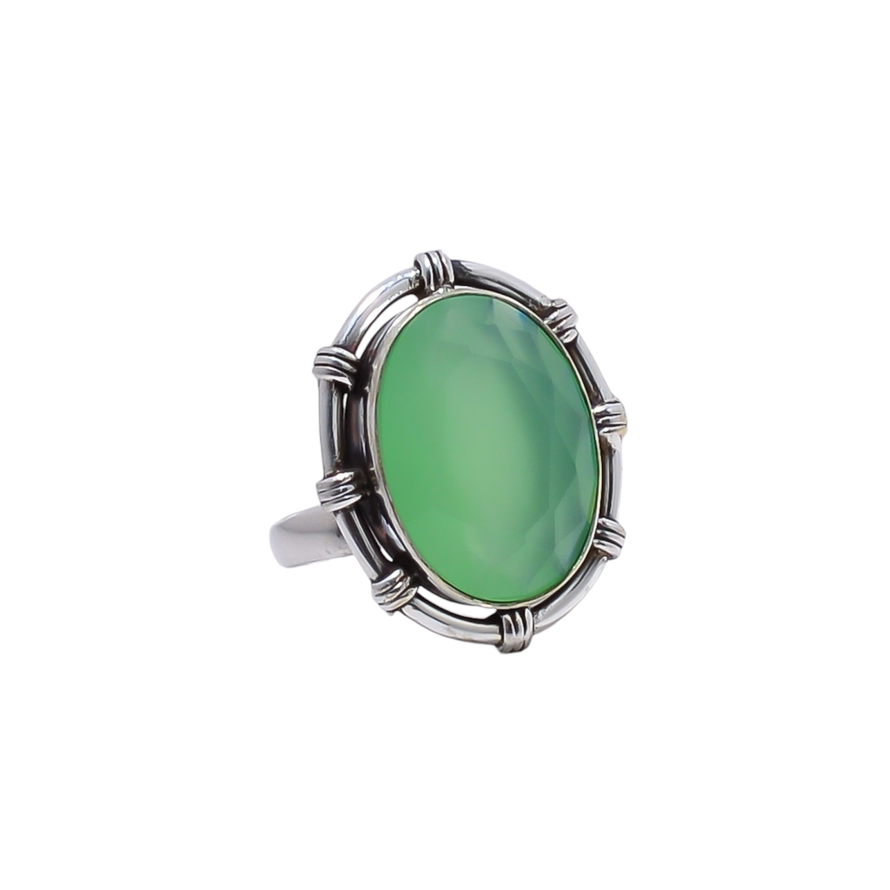 Green Chalcedony - Simulated Gemstone 925 Sterling Silver Ring